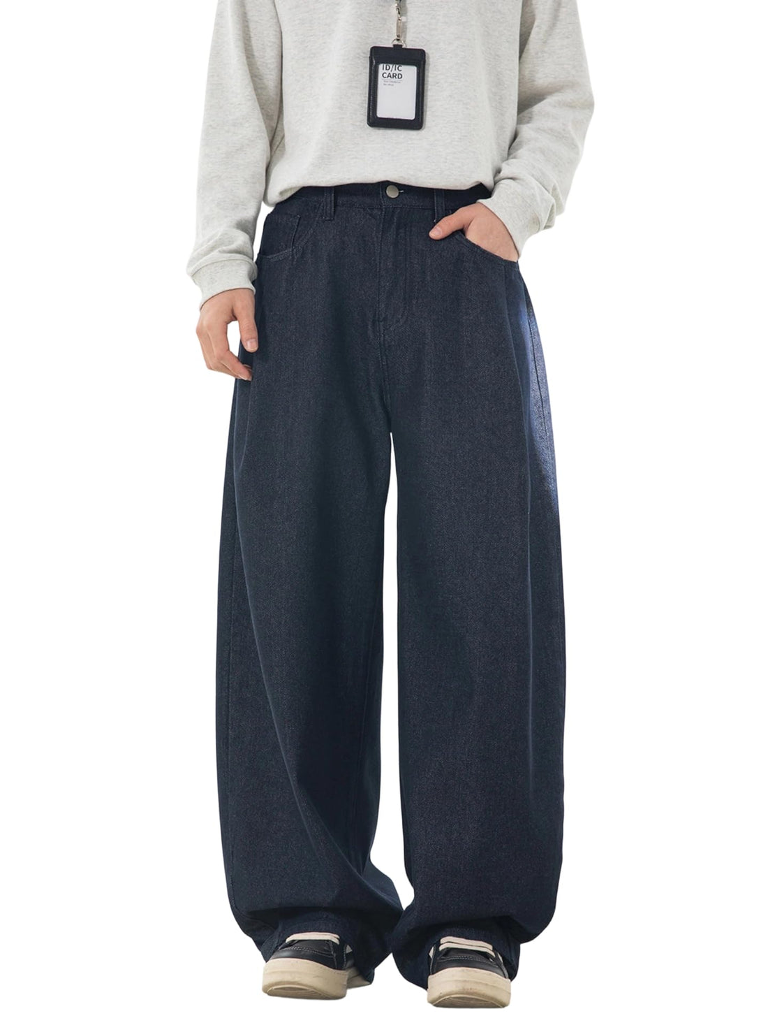 Baggy Hip Hop Jeans for Men Wide Leg Skater Denim Pants Casual Loose Fit Long Trousers