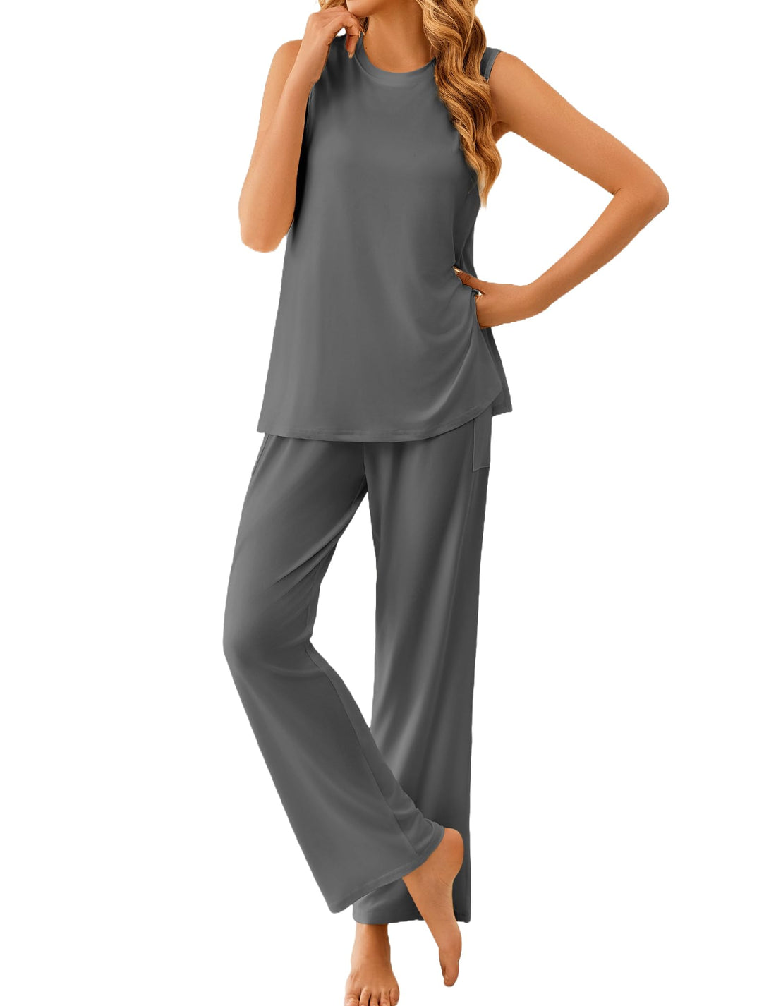 Ekouaer Pajamas for Women Set Sleeveless Lounge Set Tank Top Long Pants Pjs