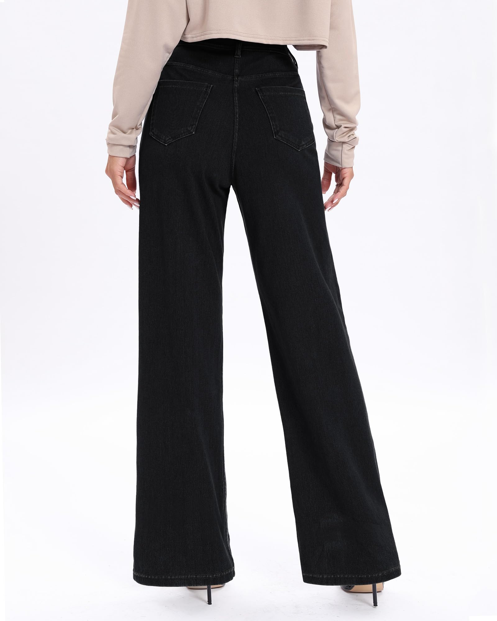Pull On Jeans for Women Wide Leg High Waisted Stretch Baggy Jeans Casual Trendy Straight Denim Pants (with Plus Size)