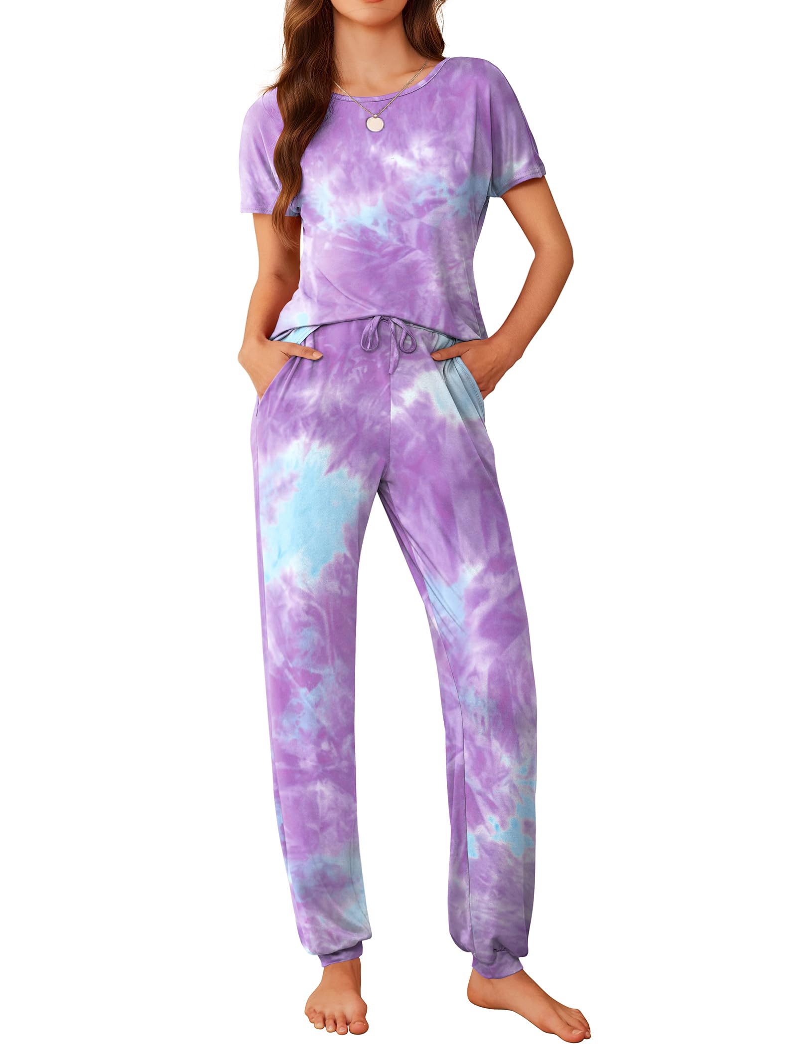 Ekouaer Pajamas for Womens Set Soft 2 Piece Loungewear with Jogger Pants