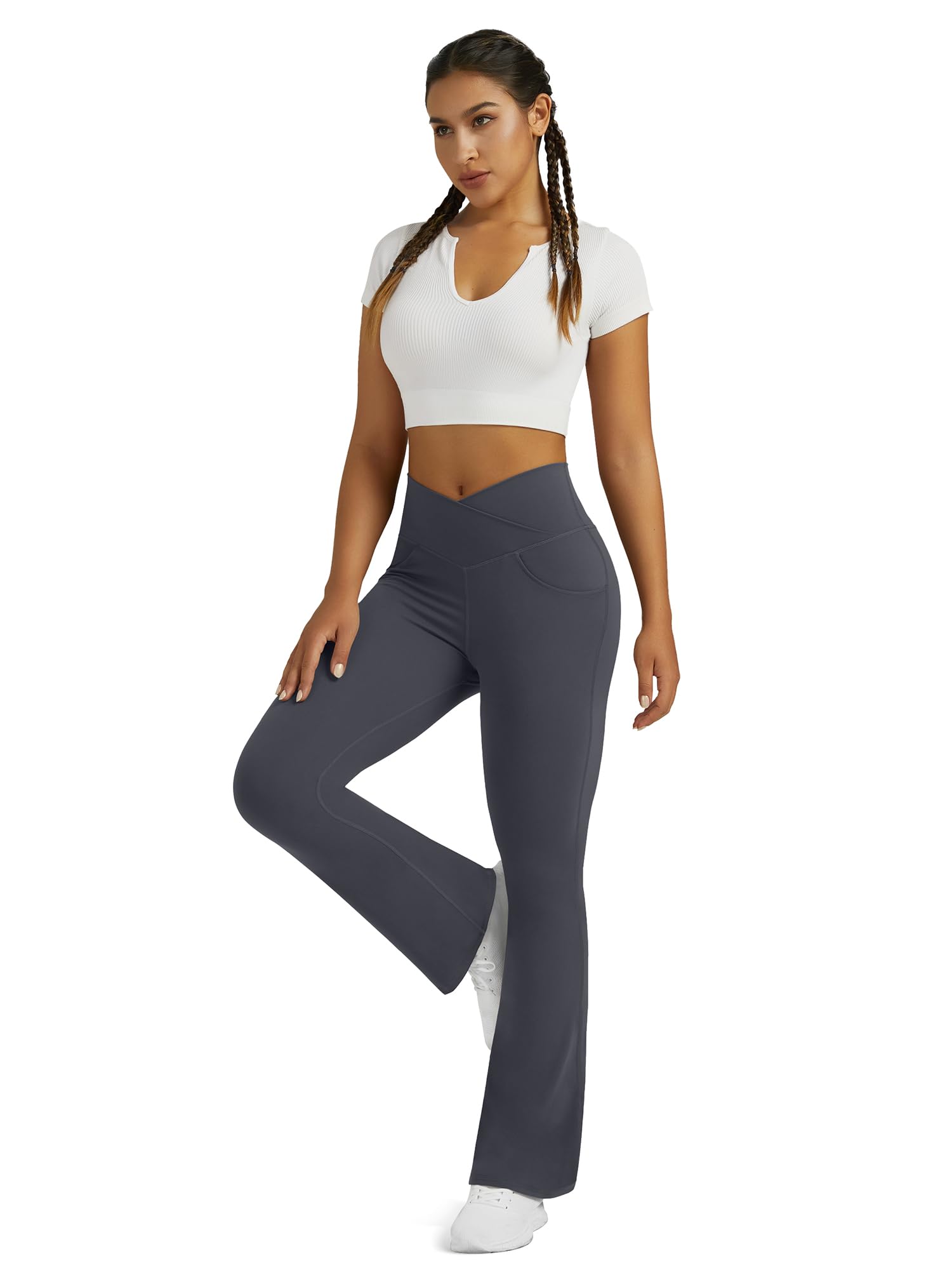 Flare Leggings for Women Yoga Pants with Pockets High Waisted Crossover Flare Leggings Bootcut Casual Yoga Pants