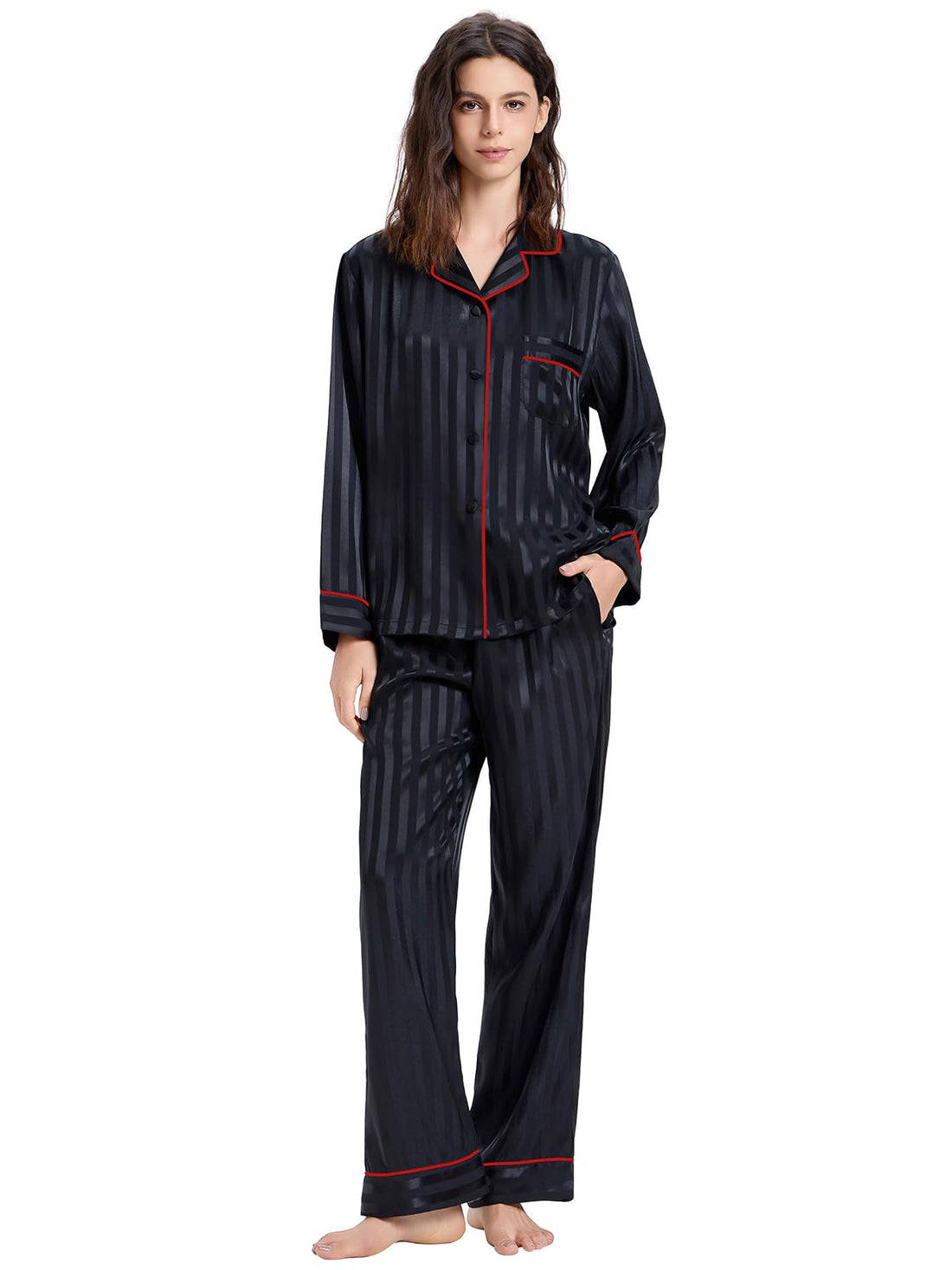 Lonxu Womens Satin Pajama Set Button Down Sleepwear Long Pj XS-3XL