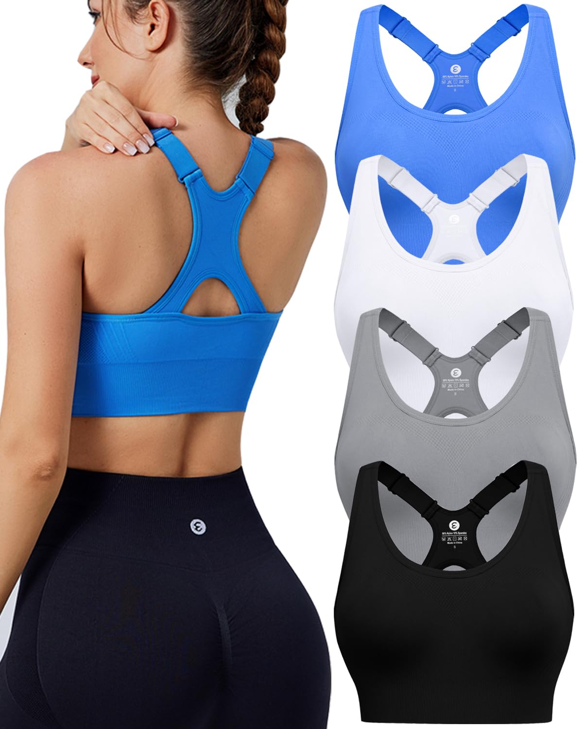 Evercute High Impact Sports Bras for Women 3/4/5 Pack, Adjustable Straps Padded Supportive Seamless Racerback Running Bras