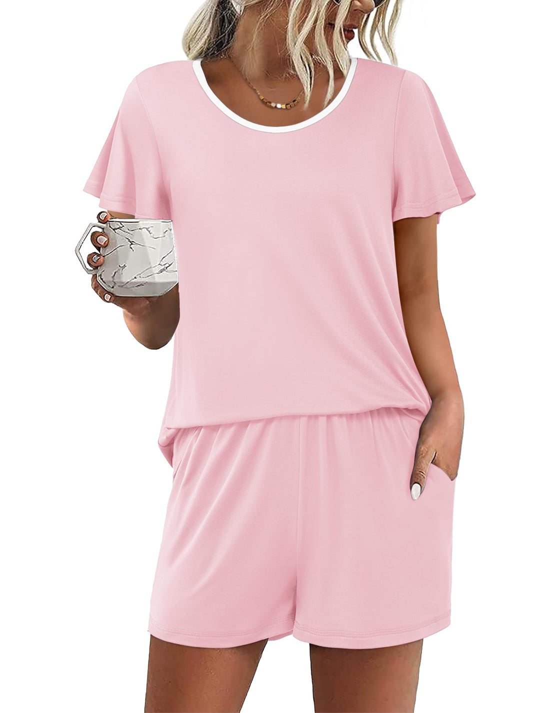 Ekouaer Womens Pajama Set Summer Short Sleeve Pjs Sleepwear Cute 2 Piece Lounge Sets S-XXL