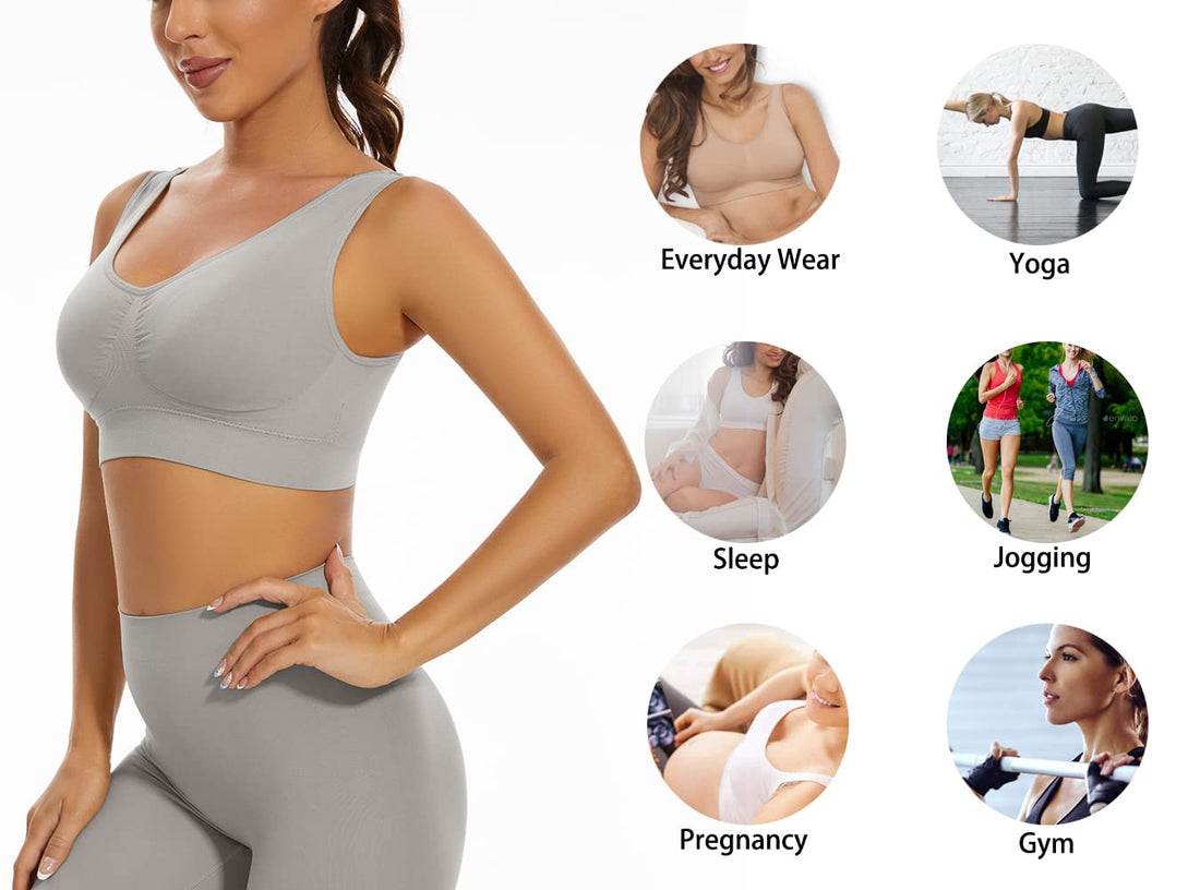 Lemef 3-Pack Seamless Sports Bra Wirefree Yoga Bra with Removable Pads for Women
