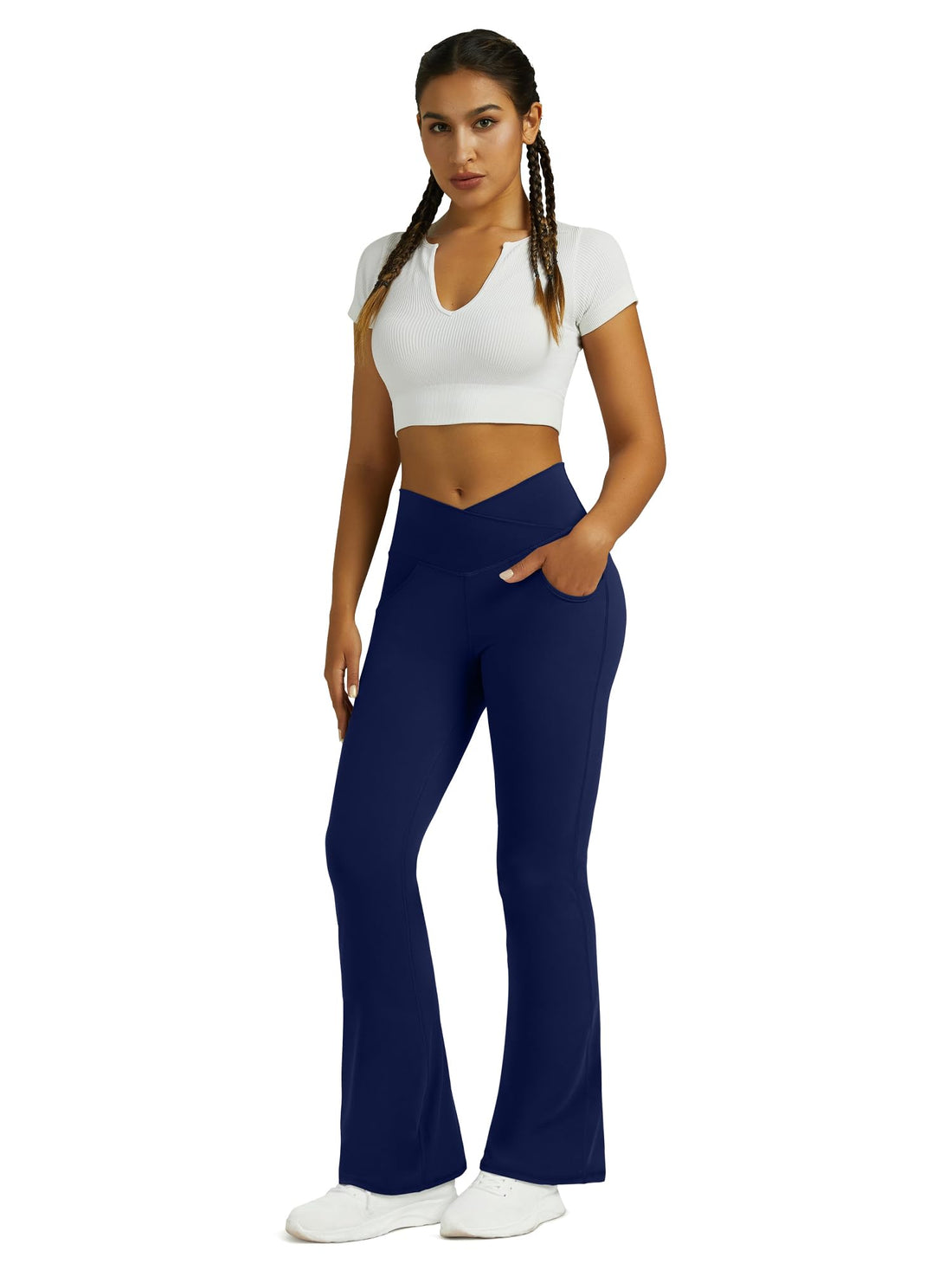 Flare Leggings for Women Yoga Pants with Pockets High Waisted Crossover Flare Leggings Bootcut Casual Yoga Pants