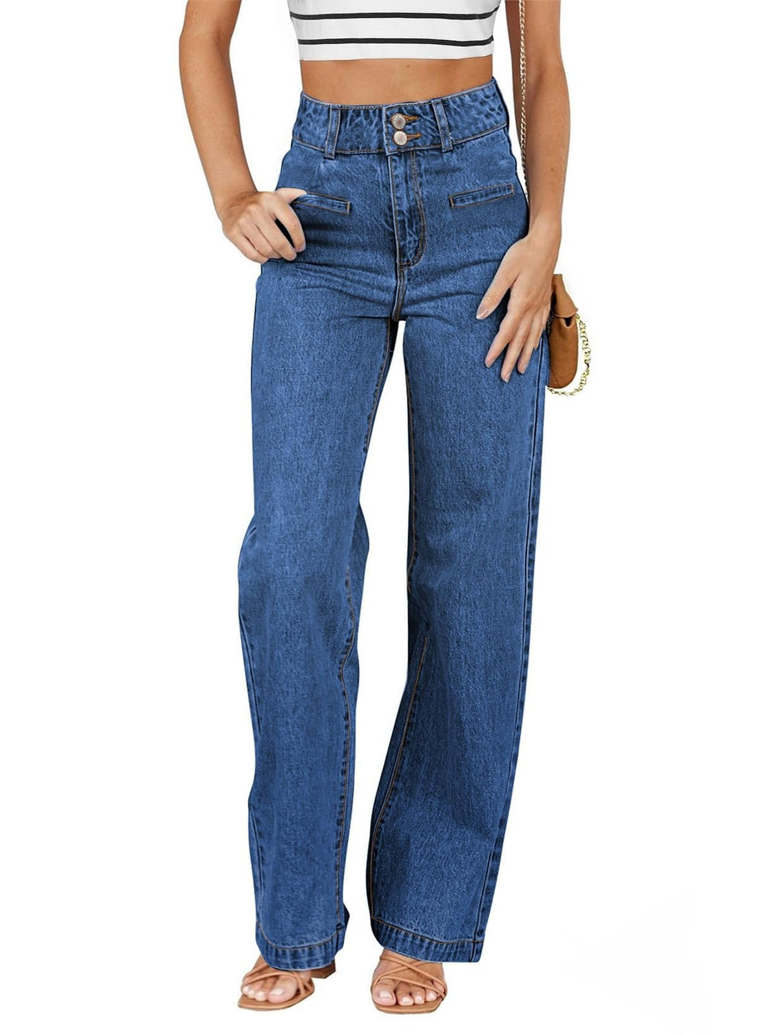 Sidefeel Women's Jeans High Waisted Straight Leg Stretchy Jeans Trendy Loose Wide Leg Zimbaplatinum Denim Pants with Pockets