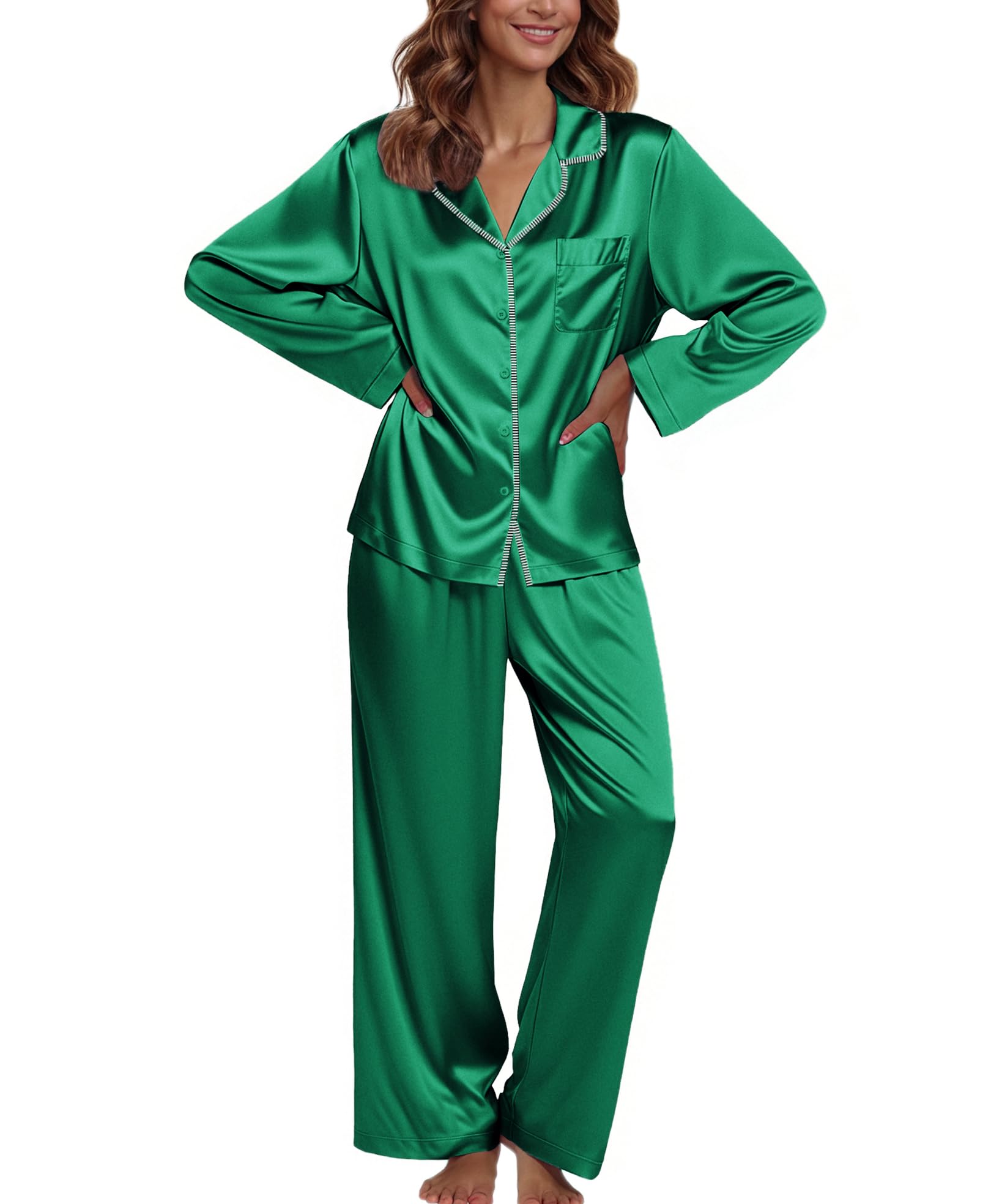 Ekouaer Pajamas For Women Silk Pjs Long Sleeve Button Down Lounge Sets
