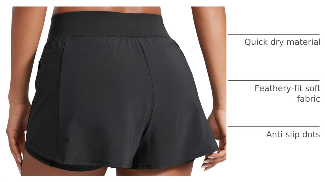 CRZ YOGA 2 in 1 Double Layer Running Shorts 3" | High Waisted, Quick Dry, Lightweight, Zip Pockets, for Women
