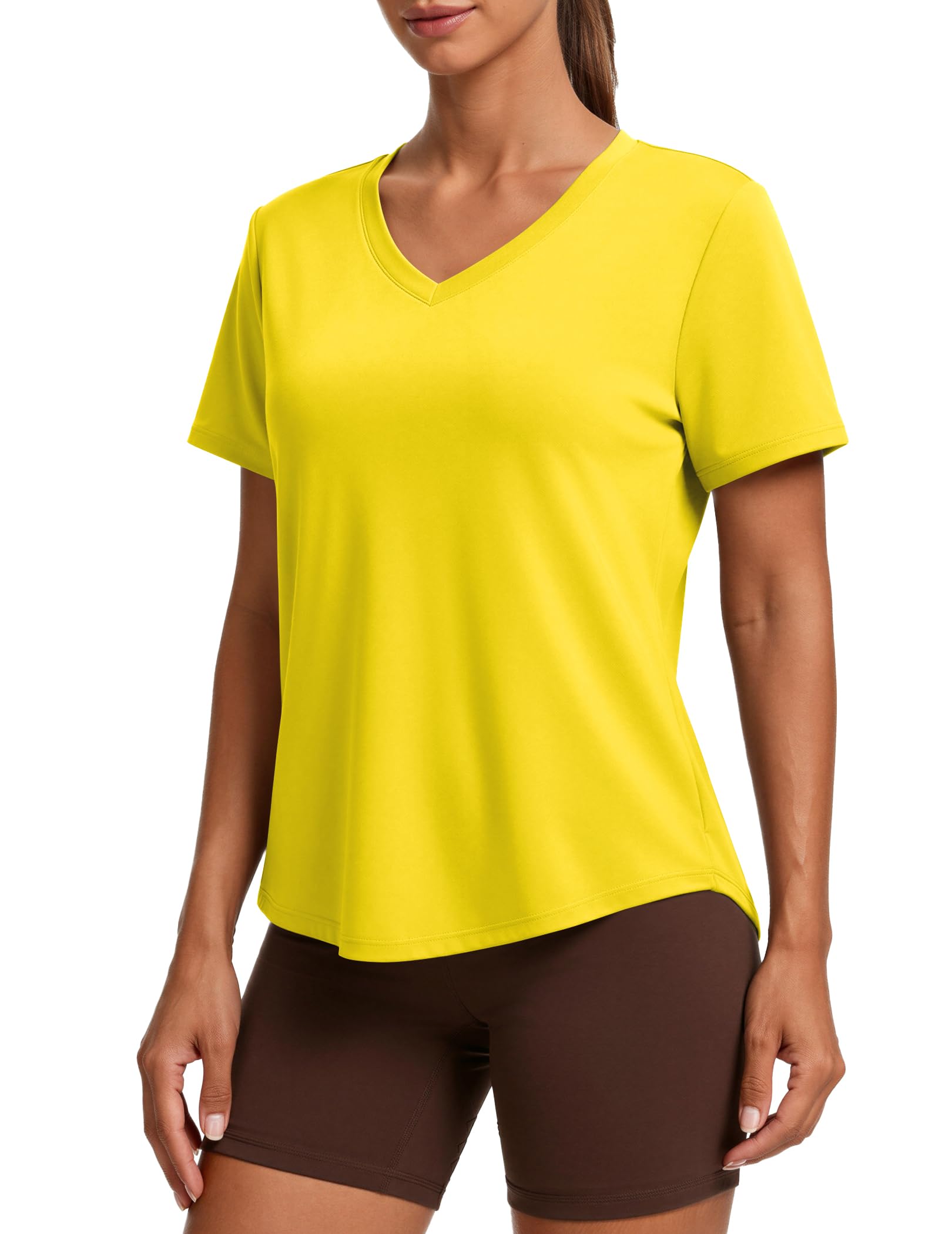 PINSPARK Soft Workout Tops for Women Short Sleeve V Neck Moisture Wicking UPF 50+ Sun Protection Quick Dry Gym Shirts
