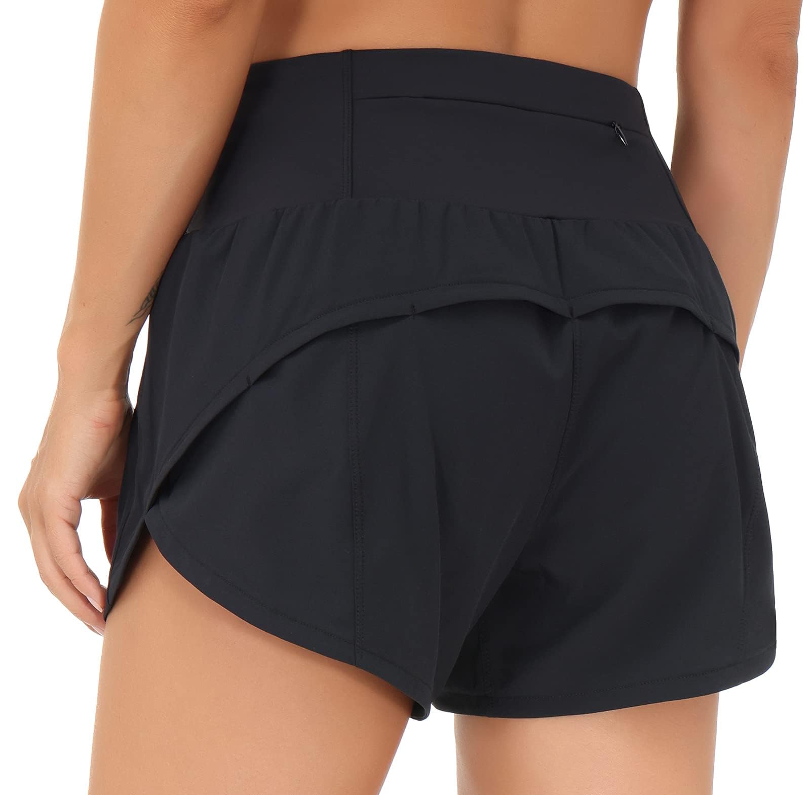 THE GYM PEOPLE Women's High Waisted Running Shorts Quick Dry Workout Shorts | High Waist, Slim Fitted, Built-in Mesh Lined, Back Zipper Pockets, Lightweight, Breathable, Side Slit