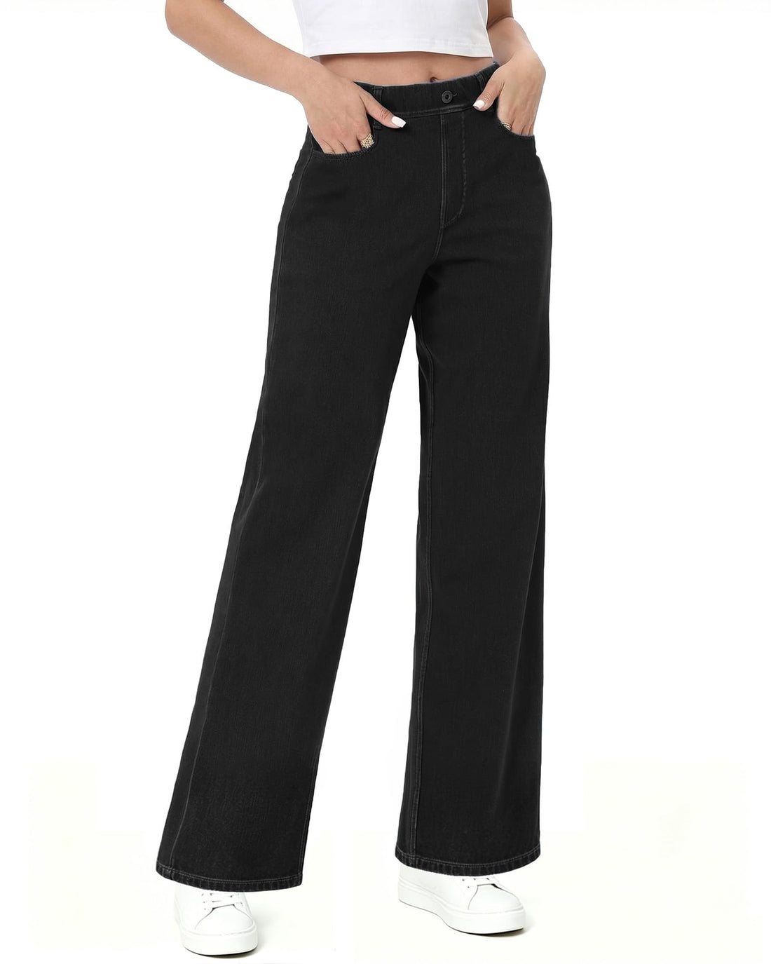 Pull On Jeans for Women Wide Leg High Waisted Stretch Baggy Jeans Casual Trendy Straight Denim Pants (with Plus Size)