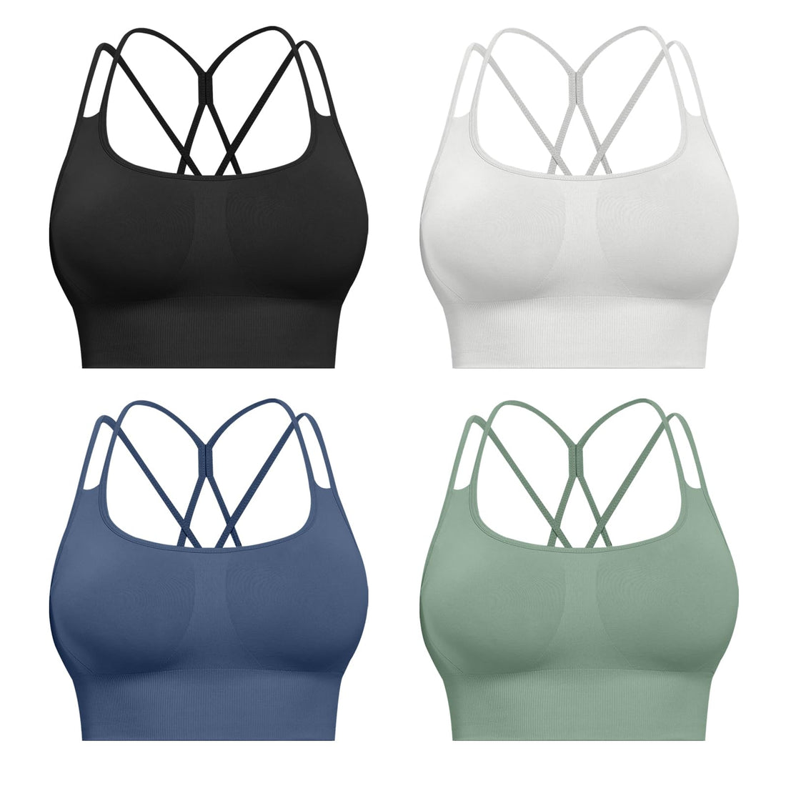 CHRLEISURE Sports Bras for Women, 4 Packs Padded High Support Workout Yoga Seamless Criss-Cross Racerback Bras
