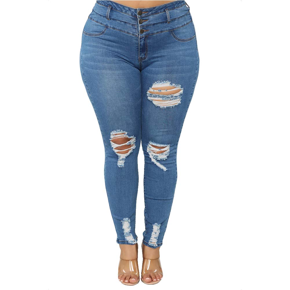 ALLABREVE Womens Plus Size Skinny Jeans Stretchy High Waisted Ankle Jean Ripped Slim Fit Washed Denim Distressed Tight Jean
