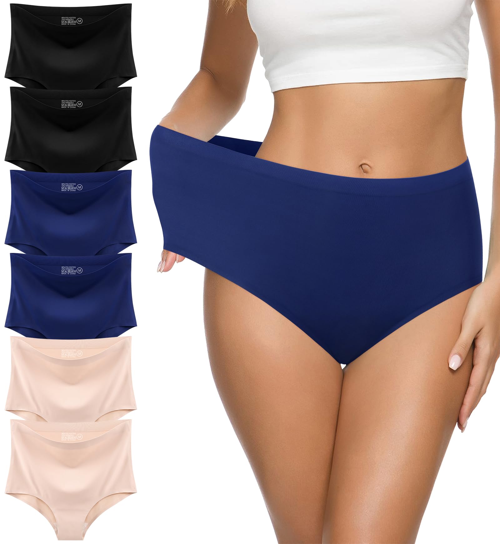 Eiggam Women's Cotton Bikini Panties,High-Cut Full Coverage Stretch Cool Underwear for Women