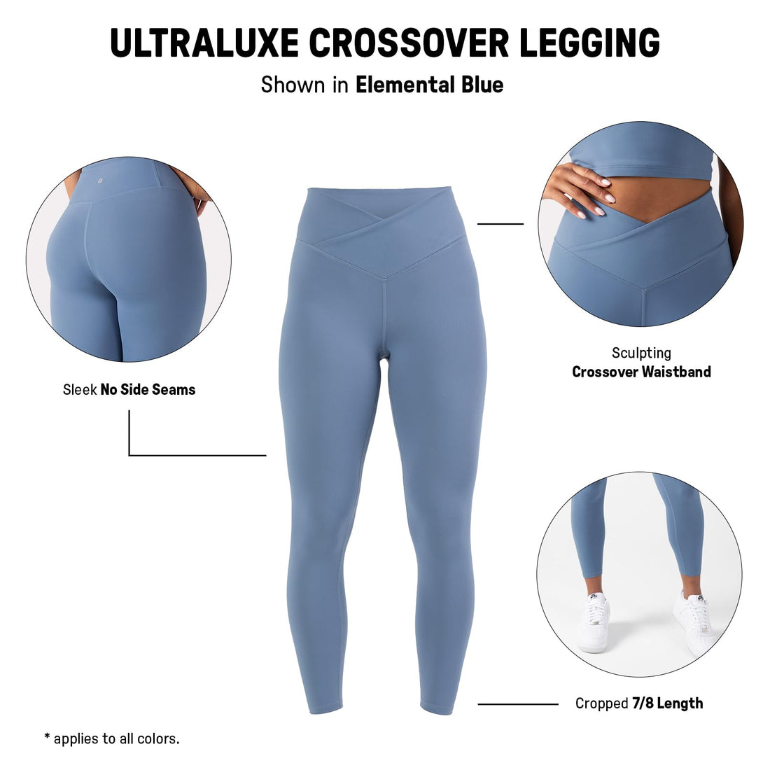 YITTY Active Women's Ultraluxe Crossover High-Waist Legging, Athleisure, 4-Way-Stretch