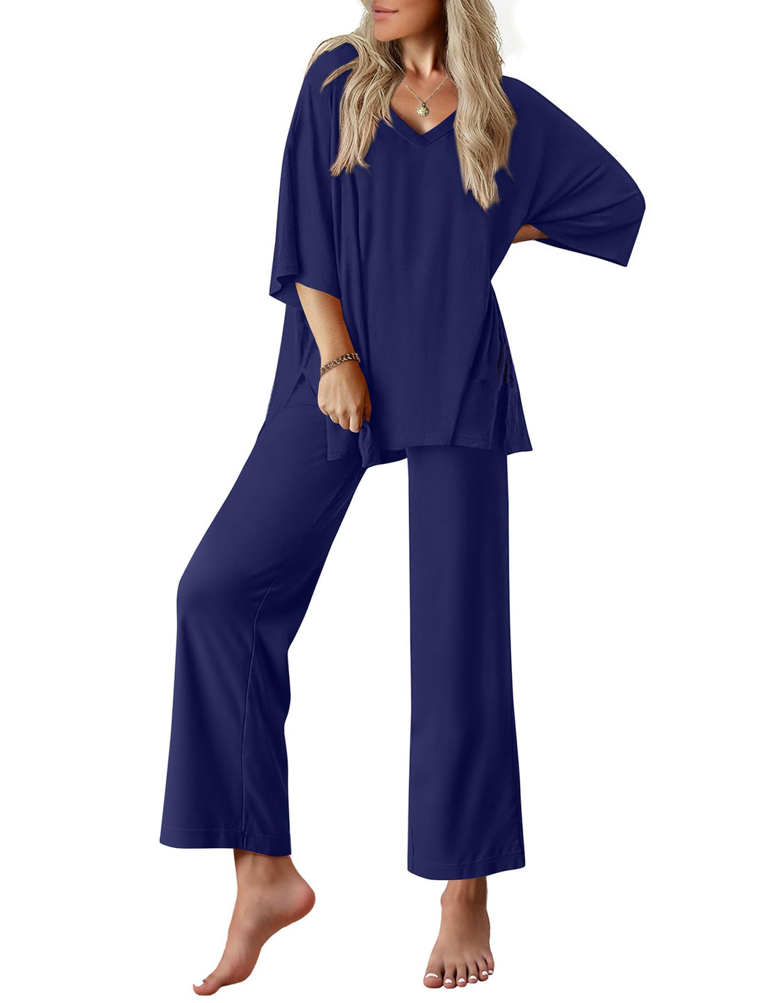 Ekouaer Lounge Sets for Women Short Sleeve Tops and Long Pants Pajamas Set