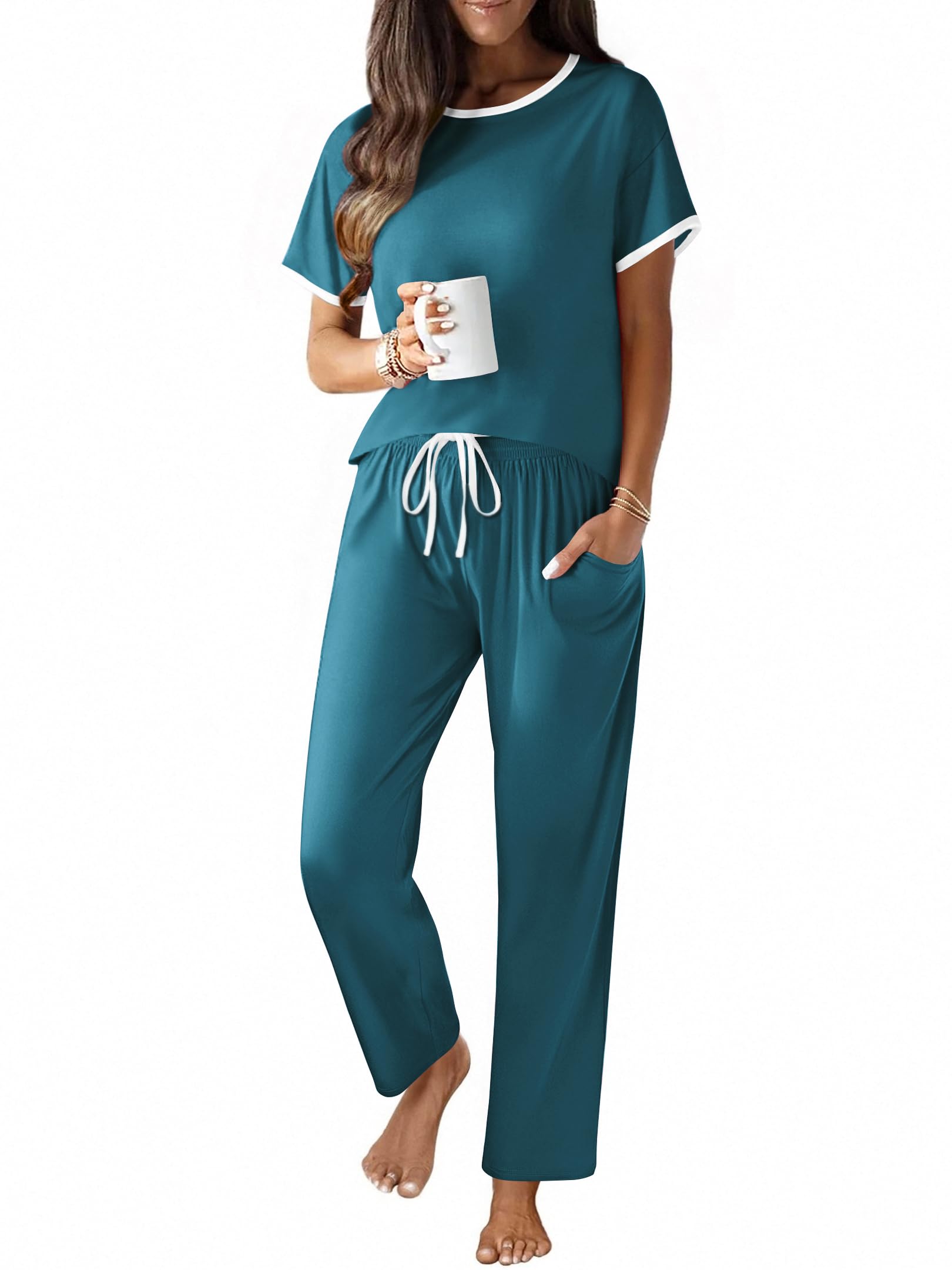 Ekouaer 2 Piece Cotton Pajamas for Women