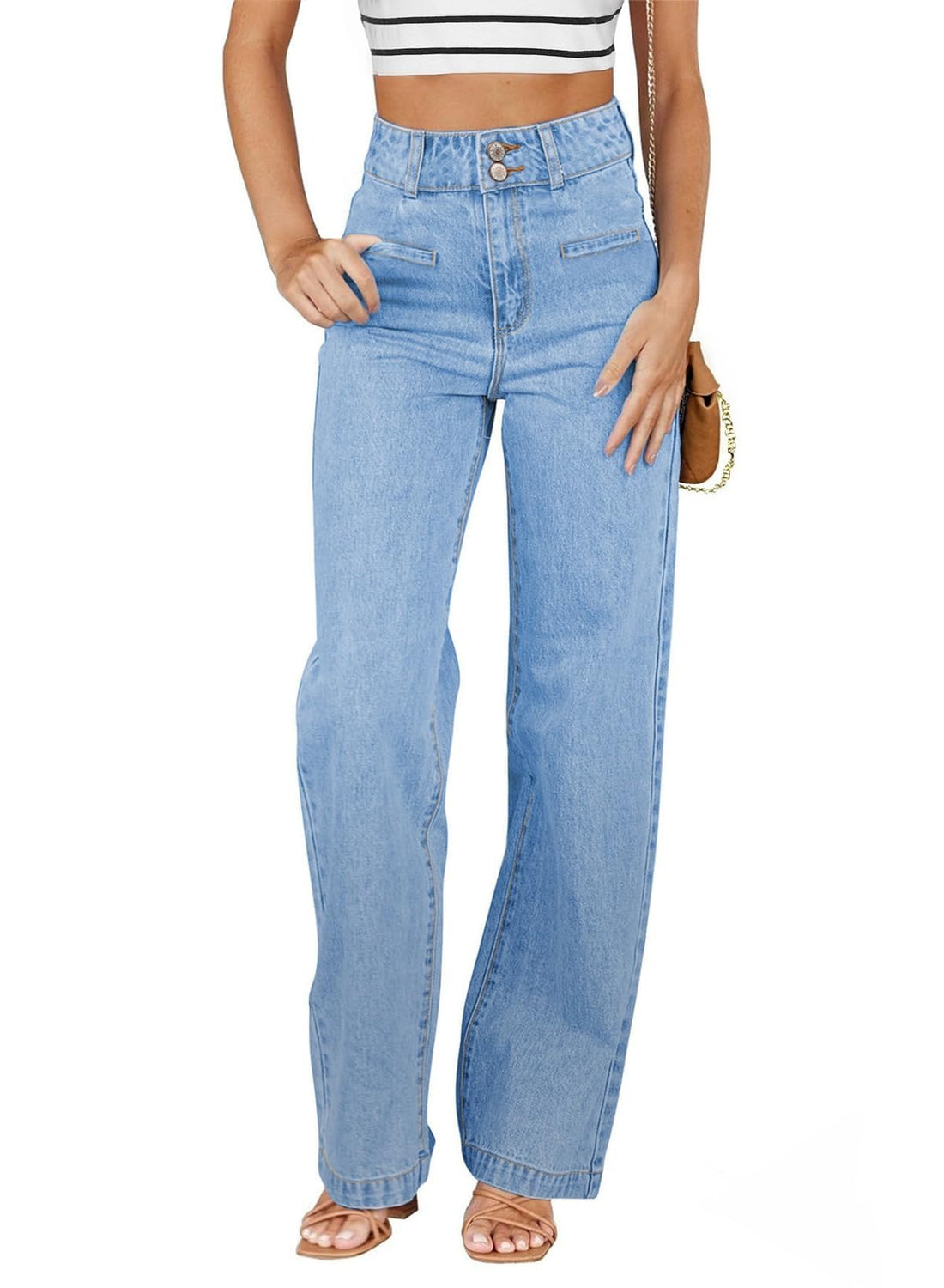 Sidefeel Women's Jeans High Waisted Straight Leg Stretchy Jeans Trendy Loose Wide Leg Zimbaplatinum Denim Pants with Pockets