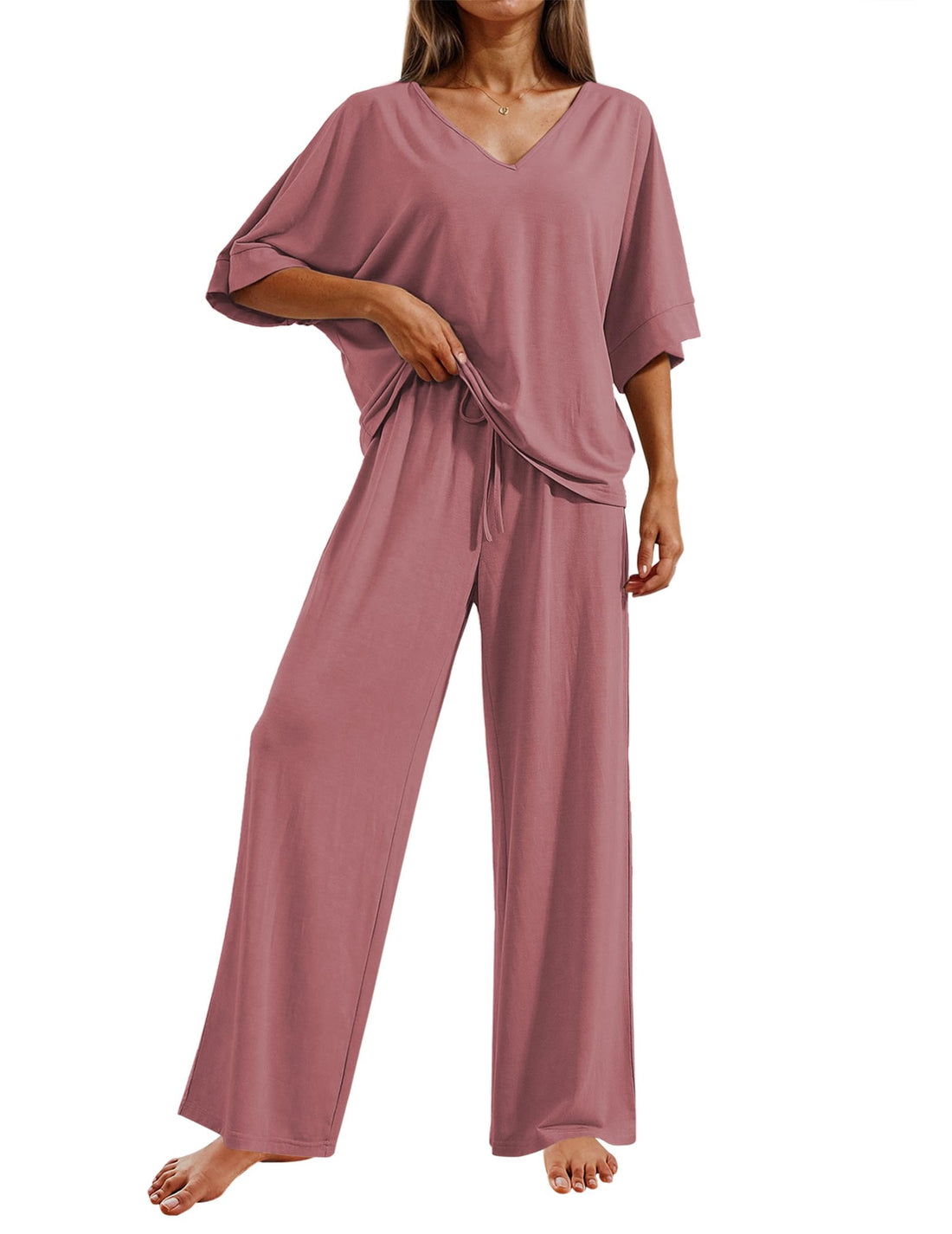 Ekouaer Pajama Sets Womens 2 Piece Short Sleeve Long Pants Pjs Lounge Set