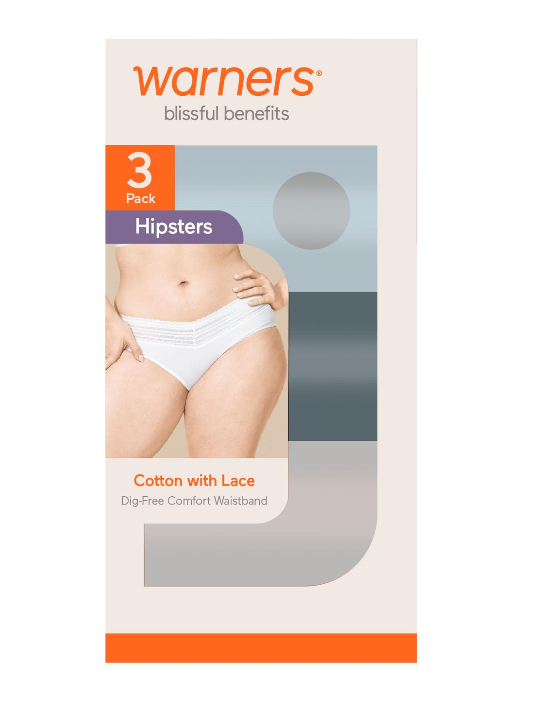 Warner's Women's Blissful Benefits Dig-Free Comfort Waist with Lace Cotton Hipster 3-Pack Ru2263w