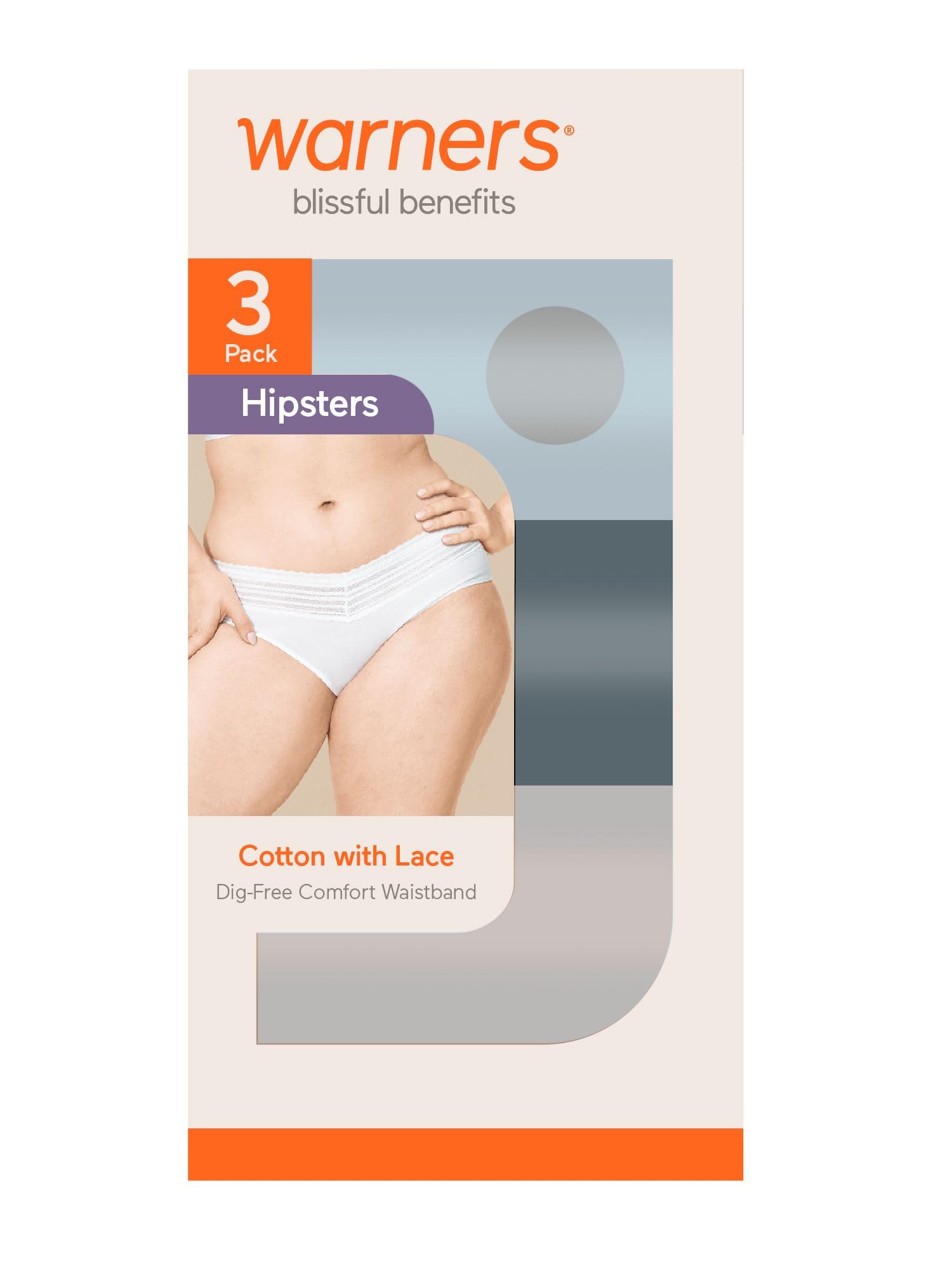 Warner's Women's Blissful Benefits Dig-Free Comfort Waist with Lace Cotton Hipster 3-Pack Ru2263w