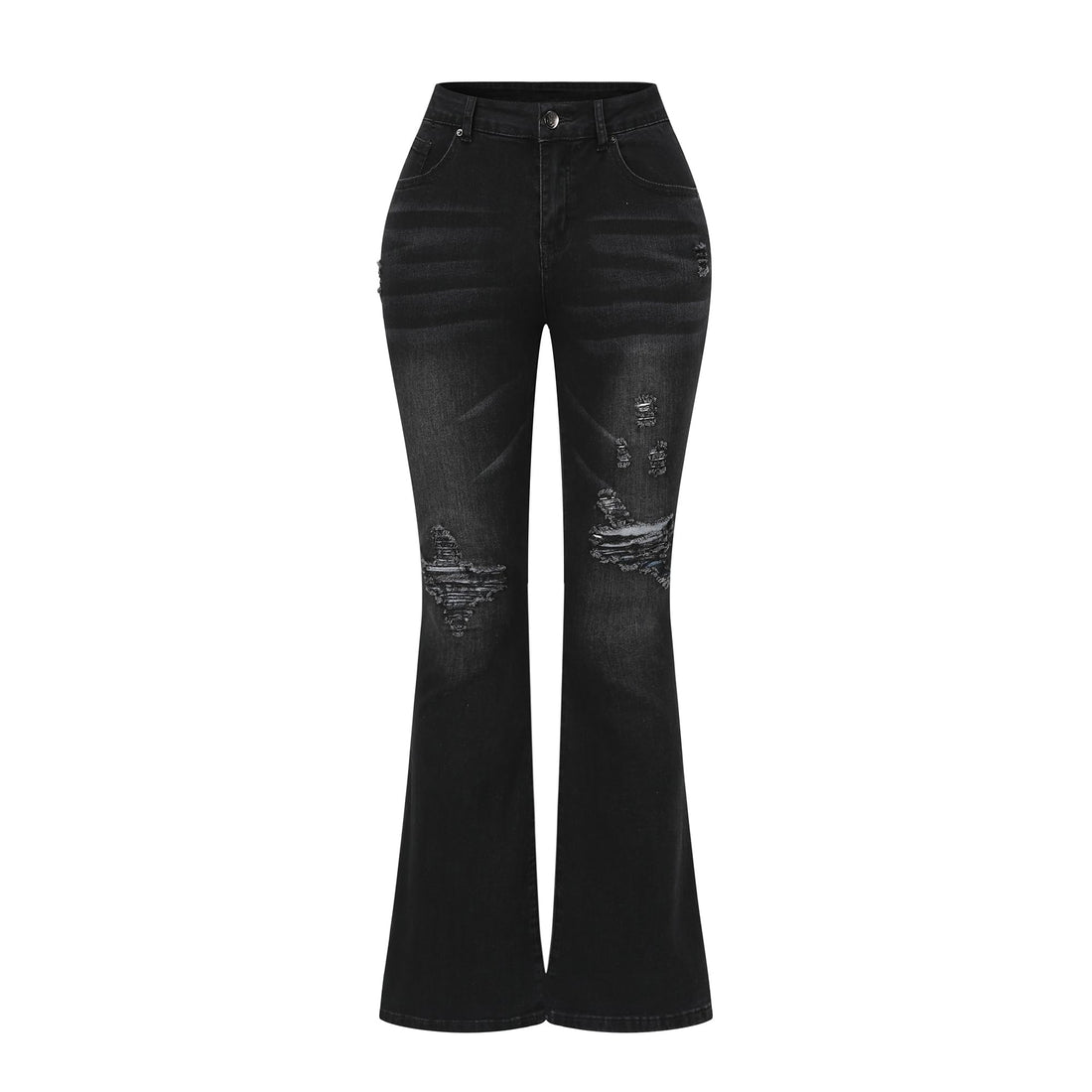 THUNDER STAR Womens Stretchy Mid Rise Flare Jeans Distressed Denim Bell Bottom Pants