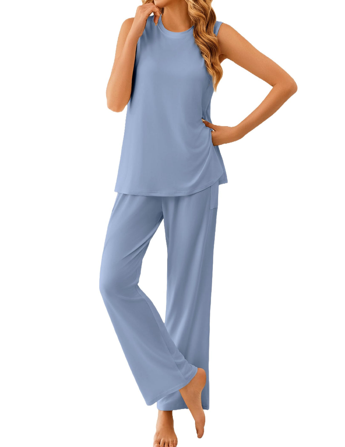 Ekouaer Pajamas for Women Set Sleeveless Lounge Set Tank Top Long Pants Pjs