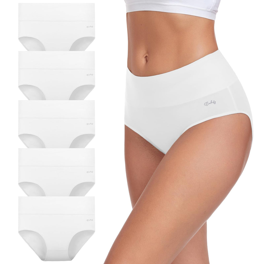 coskefy Women's High Waisted Cotton Underwear Soft Breathable Panties Stretch Briefs Ladies Panties 5 Pack