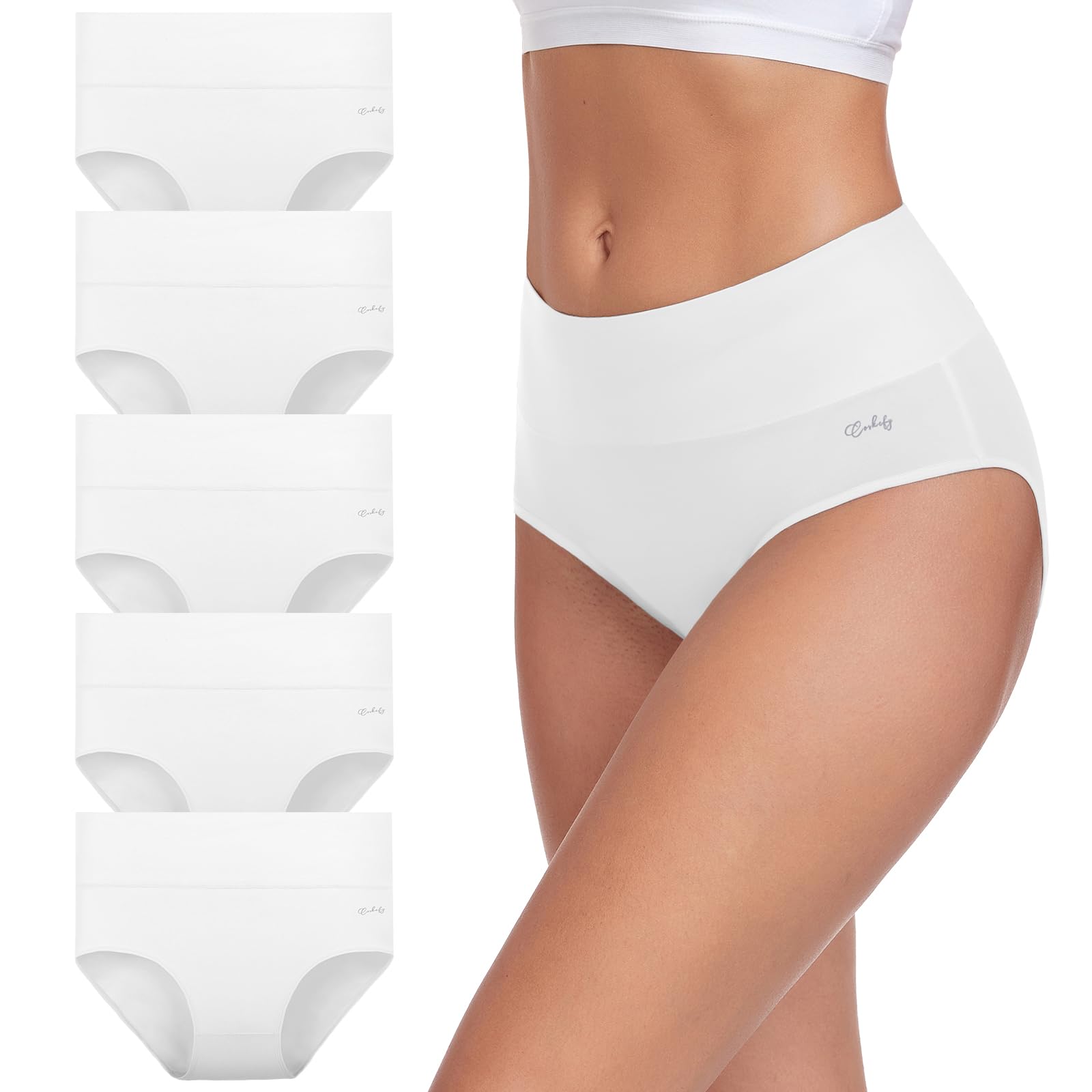 coskefy Women's High Waisted Cotton Underwear Soft Breathable Panties Stretch Briefs Ladies Panties 5 Pack