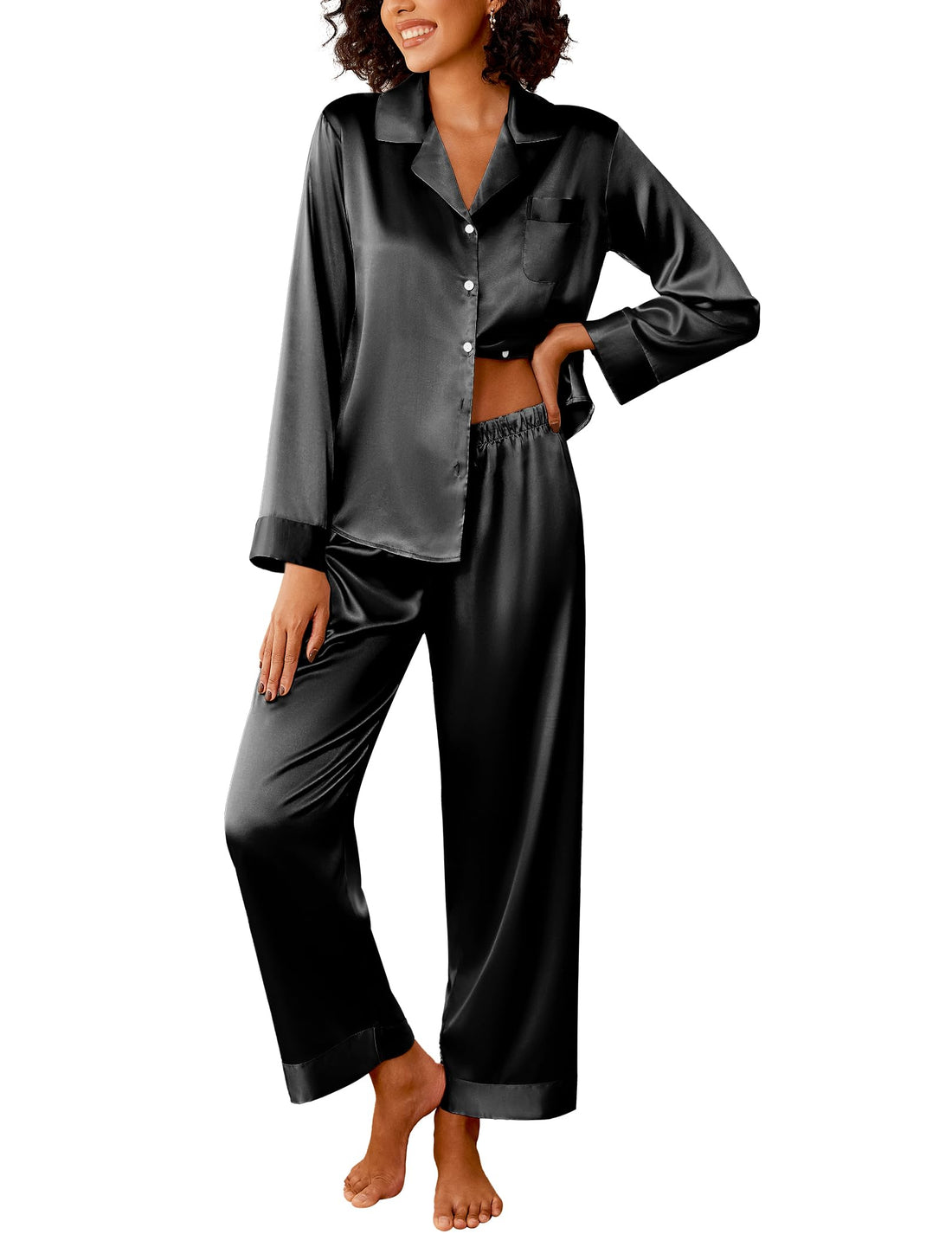 Ekouaer Womens Silk Satin Pajama Sets 2 Piece Pjs Set Stripe Sleepwear