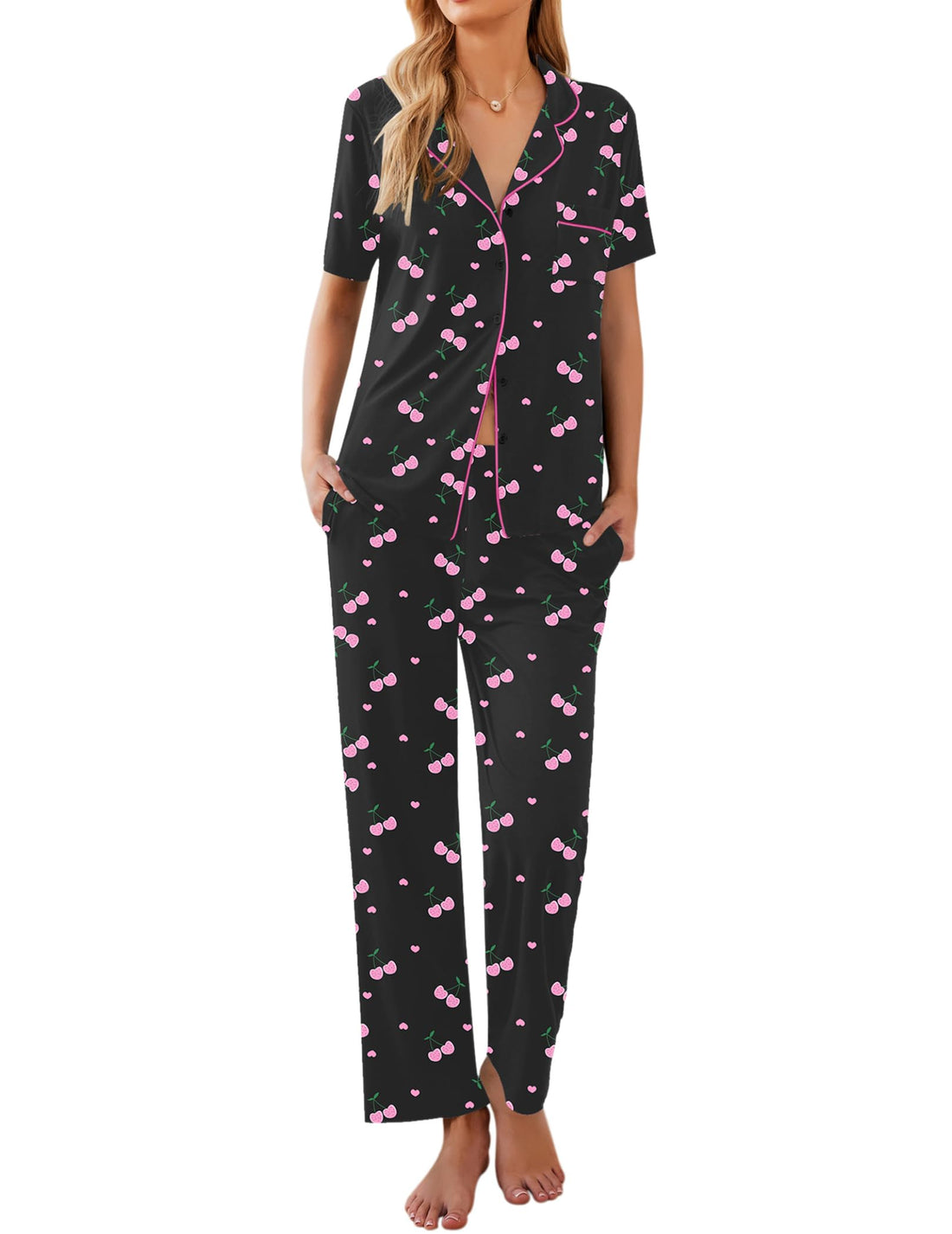 Ekouaer Womens Pajamas Set Short Sleeve Button Down Top & Pants Lounge Pjs