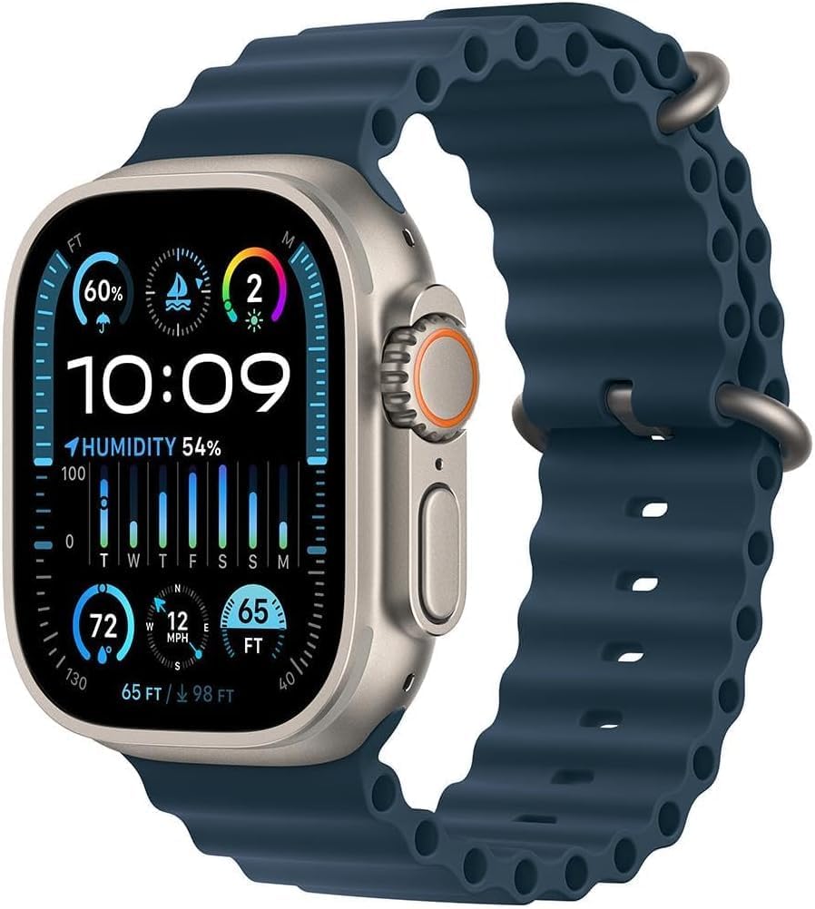 Apple Watch Ultra 2 [GPS + Cellular, 49mm] - Titanium Case with Blue Ocean Band, One Size (Renewed Premium)