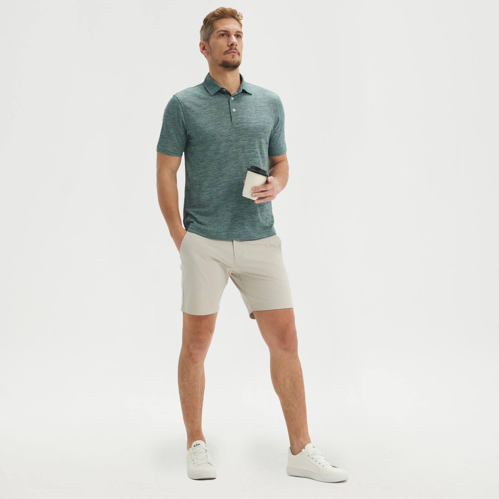 M MAELREG Short Sleeve Golf Shirts for Men Moisture Wicking Performance Lightweight Jacquard 3 Button Polo Shirts for Men