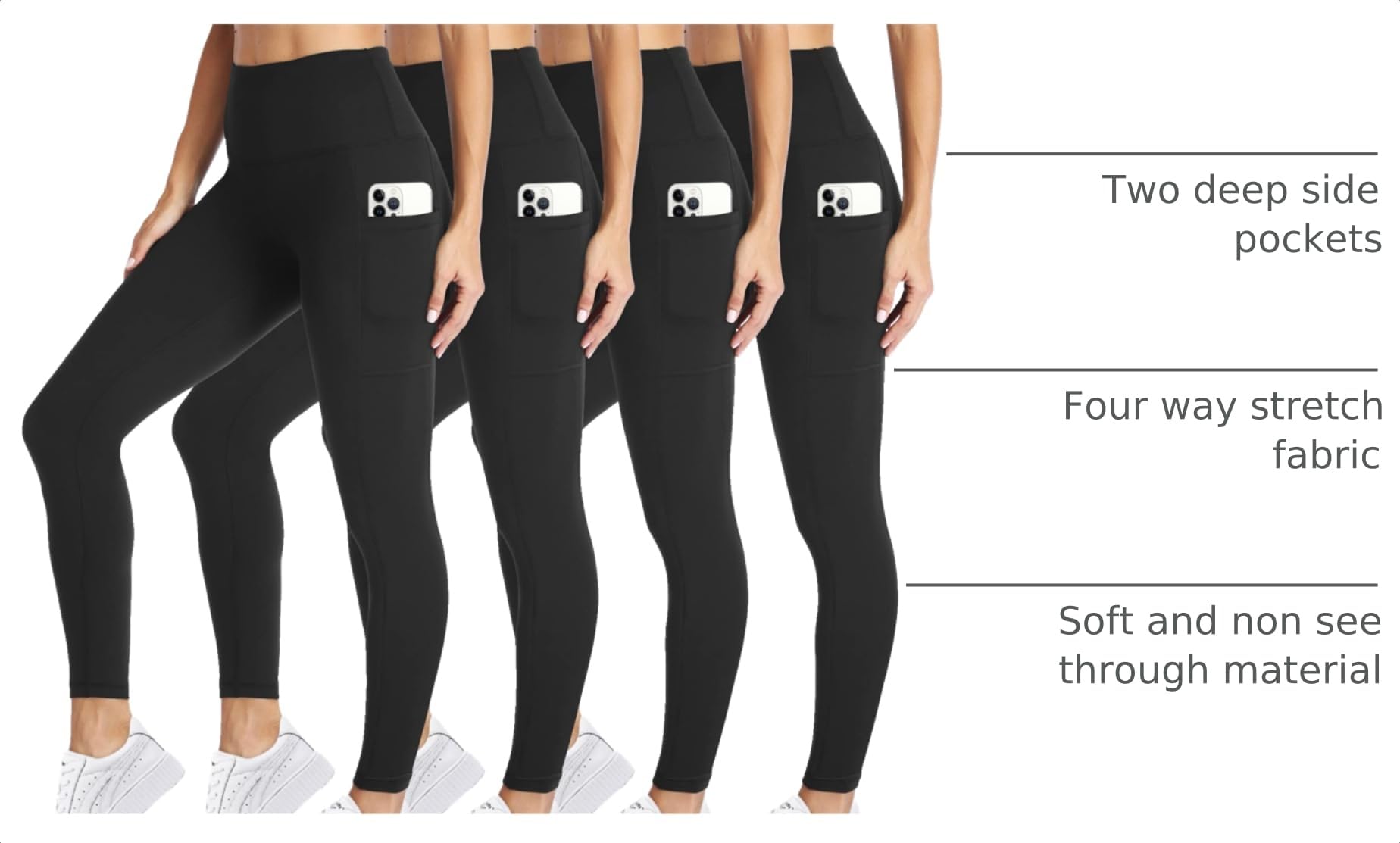 CAMPSNAIL 4 Pack Leggings for Women - High Waisted Tummy Control Yoga Pants for Workout Gym Black Leggings Plus Size Dance