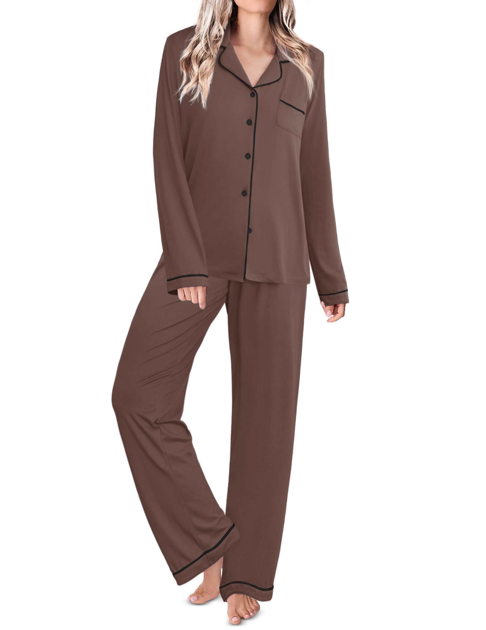Ekouaer Womens Pajamas Set Classic Sleepwear Long Sleeve Button Up Pjs Sets