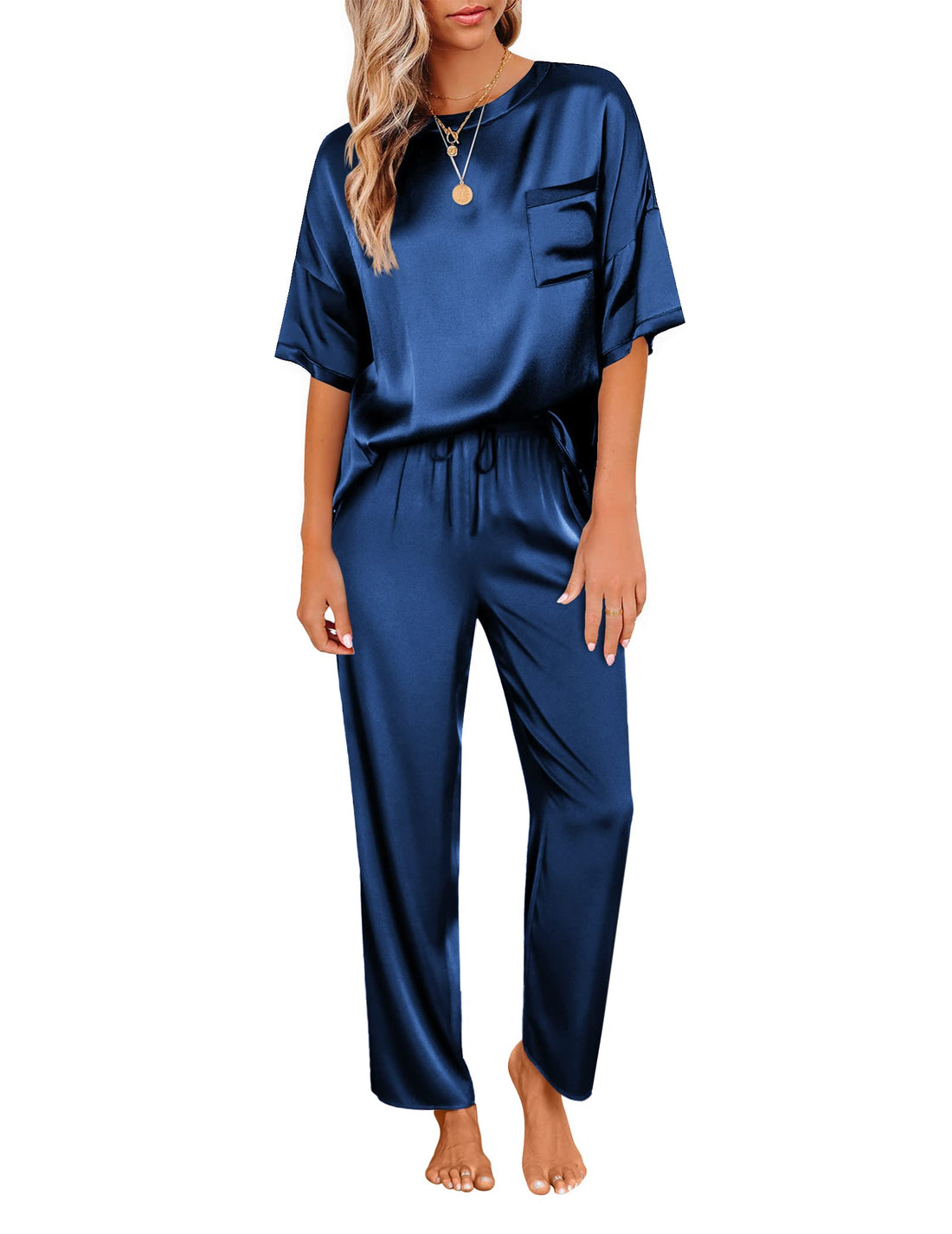 Ekouaer Pajamas for Women Set Silky Satin 2 Piece Lounge Sets with Pockets