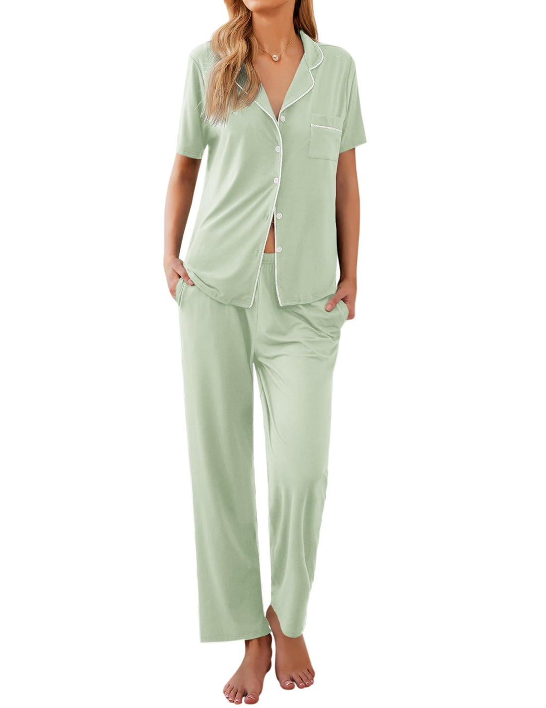Ekouaer Womens Pajamas Set Short Sleeve Button Down Top & Pants Lounge Pjs