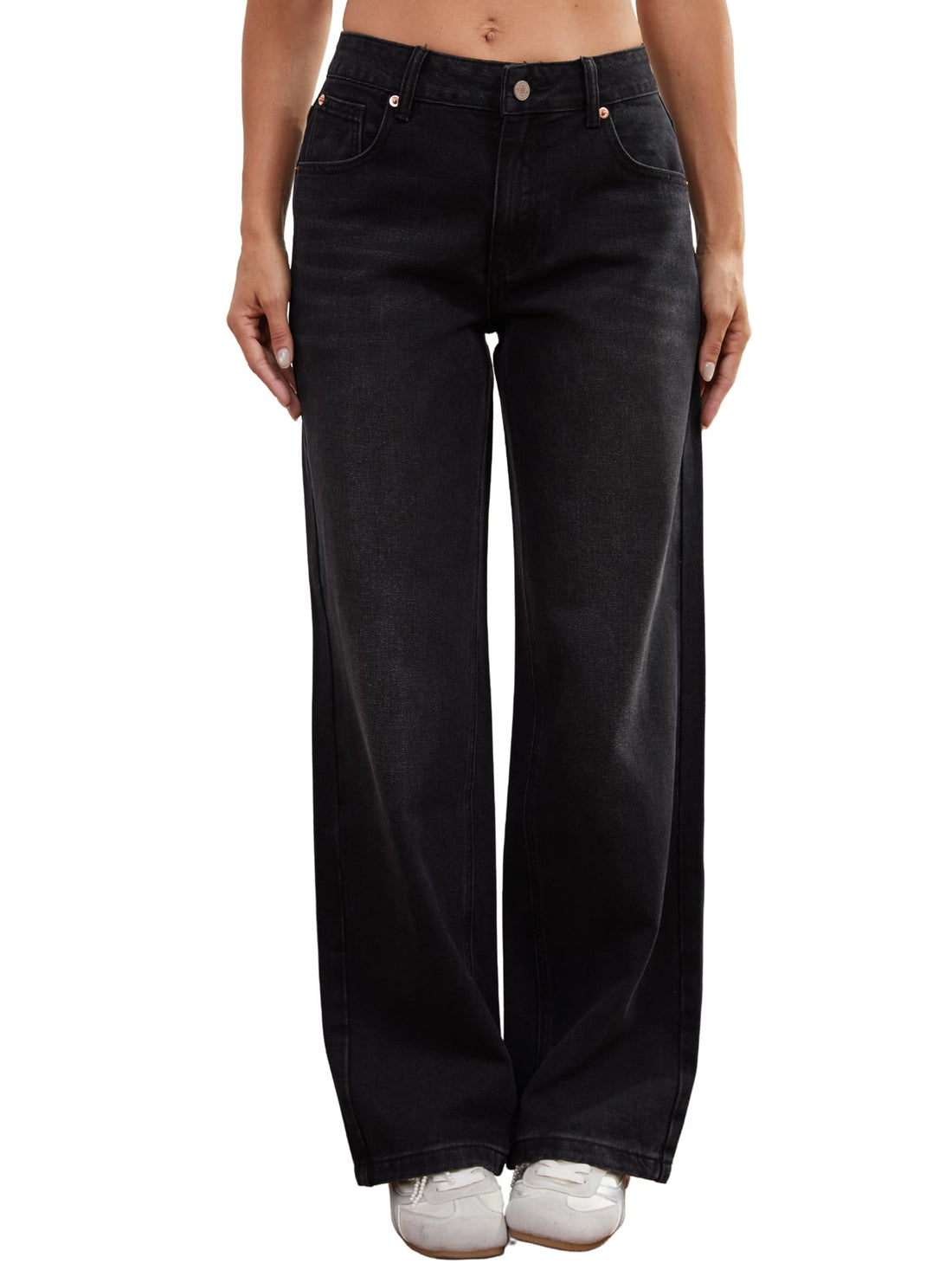 Low Rise Baggy Jeans for Women Y2K Vintage Wide Leg Loose Fit Straight Denim Pants Casual Trousers
