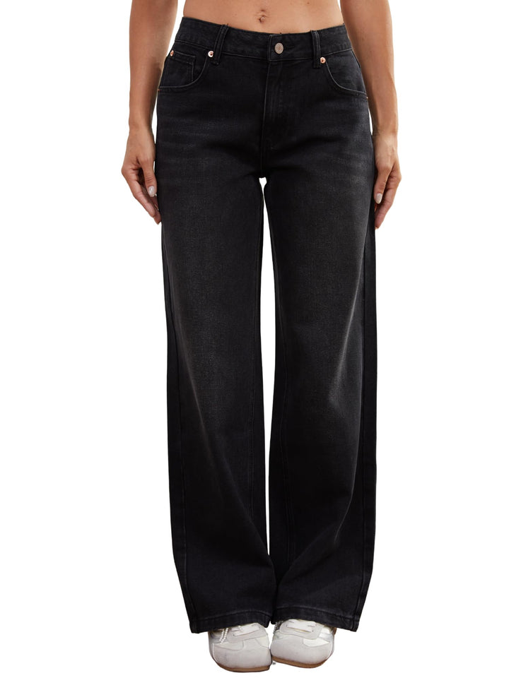 Low Rise Baggy Jeans for Women Y2K Vintage Wide Leg Loose Fit Straight Denim Pants Casual Trousers