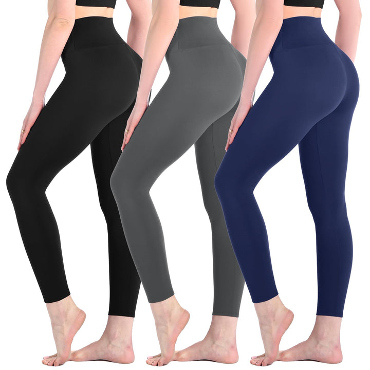 Leafigure 3 Pack Leggings for Women,High Waisted Soft Yoga Pants | High Waist,Non-See through,stretch fabric,butter soft,leggings pack,black leggings women,Workout,Running,Gym,Athletic