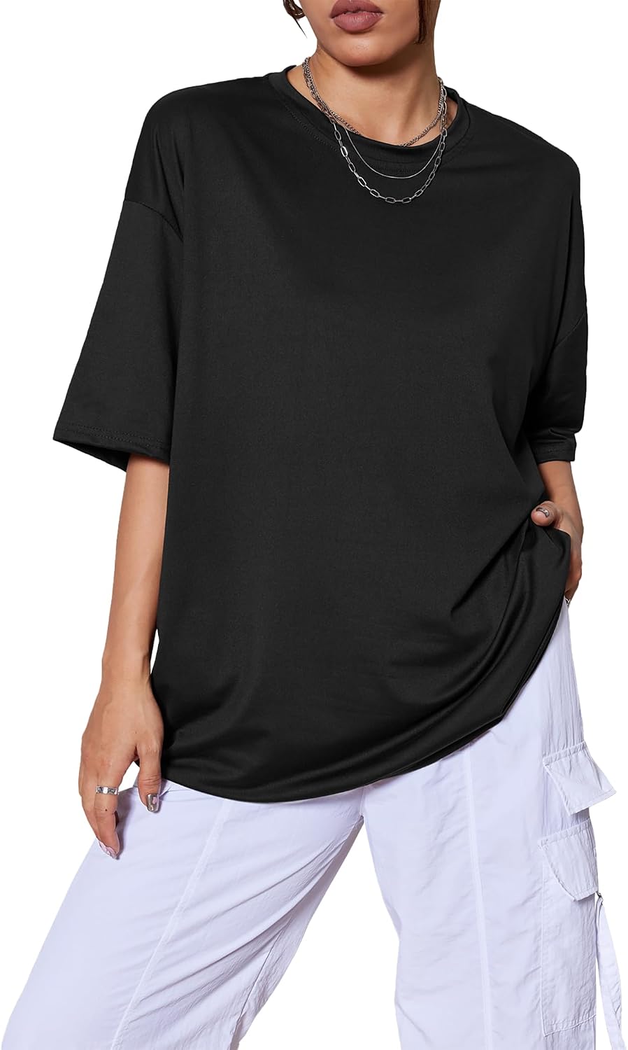 Kinglaman 5 Pack Womens Oversized T Shirts Crew Neck Loose Fit Short Sleeve Tshirts Summer Workout Plus Size Tee Tops