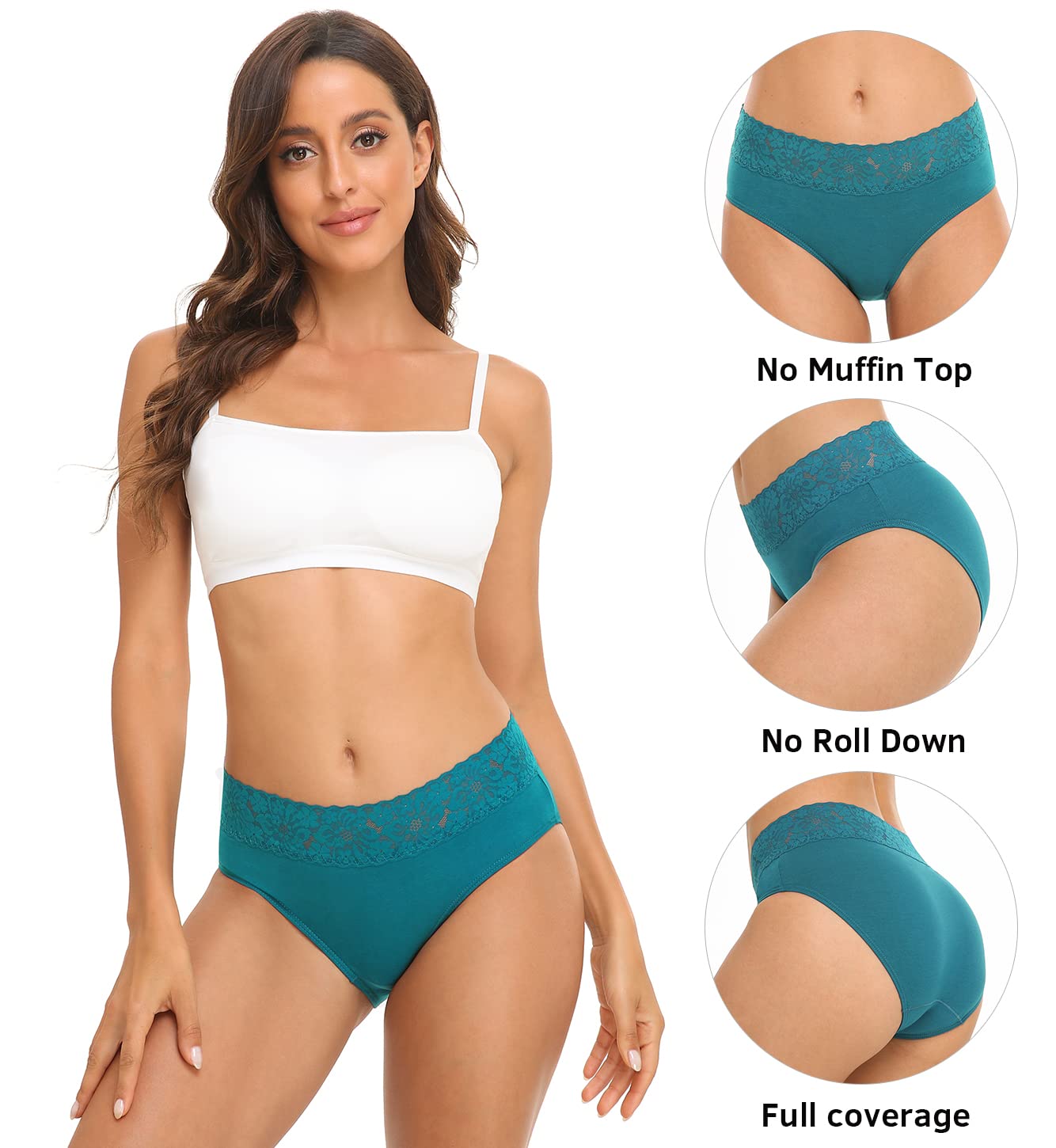 RHYFF Womens Underwear Cotton Bikini Panties Lace Soft Hipster Panty Ladies Stretch Full Briefs 5 Pack