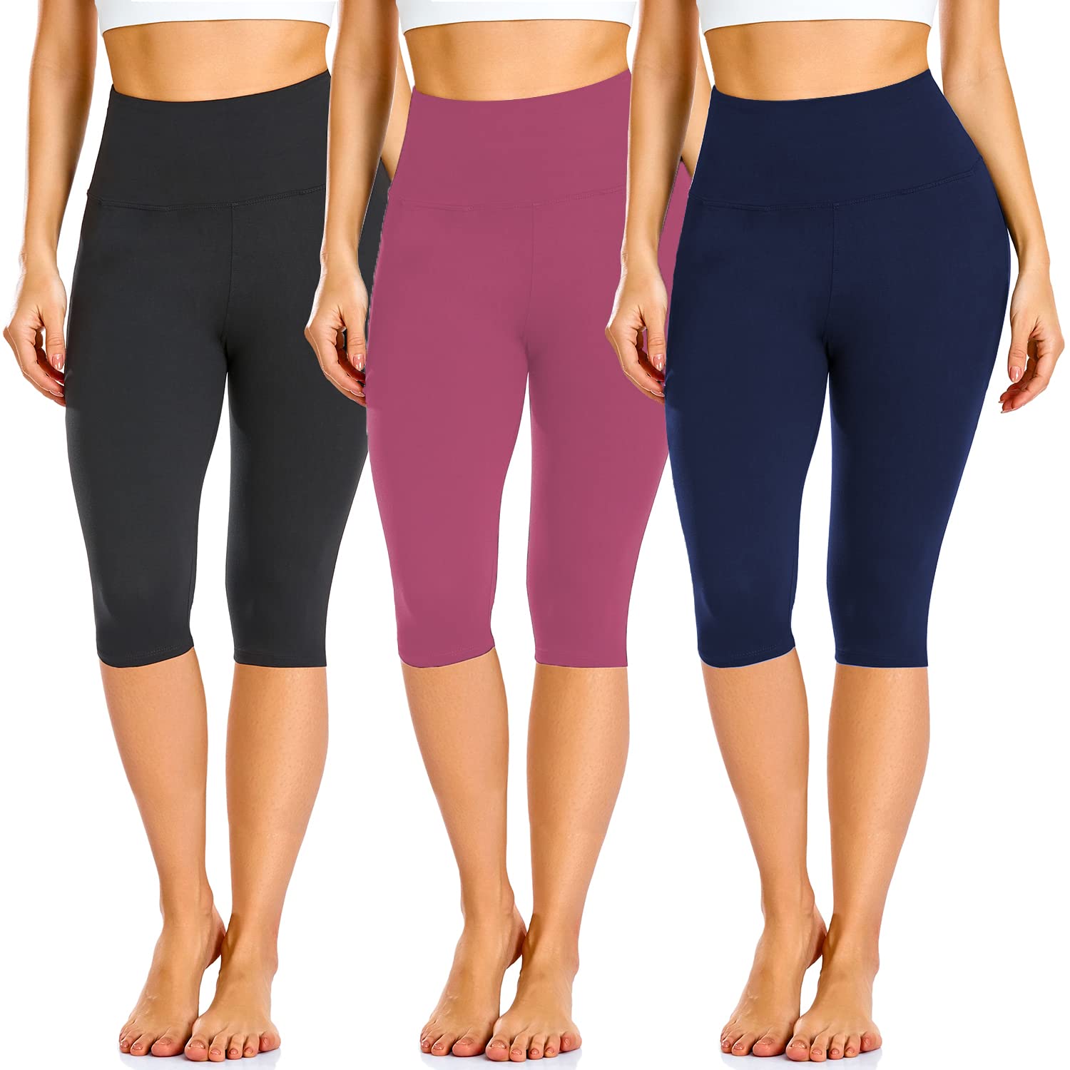 FULLSOFT 3 Pack Leggings for Women High Waisted Soft Black Yoga Pants for Workout Athletic Running Reg & Plus Size