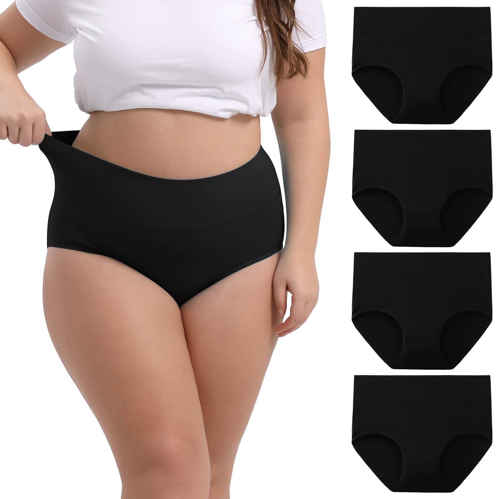 INNERSY Women's Plus Size XL-6XL Cotton Underwear High Waisted Briefs Panties 4-Pack