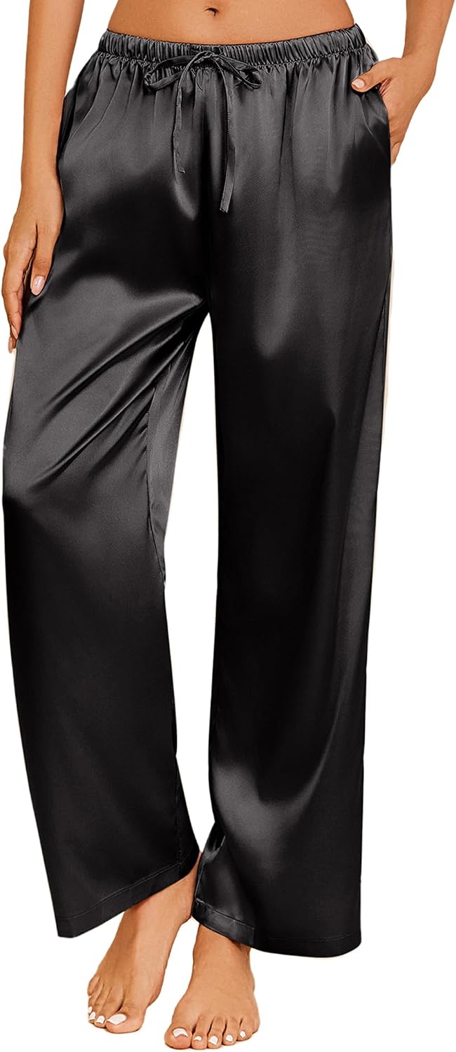 Ekouaer Women Silky Satin Pajama Lounge Pants Sleep Pj Bottoms with Pockets