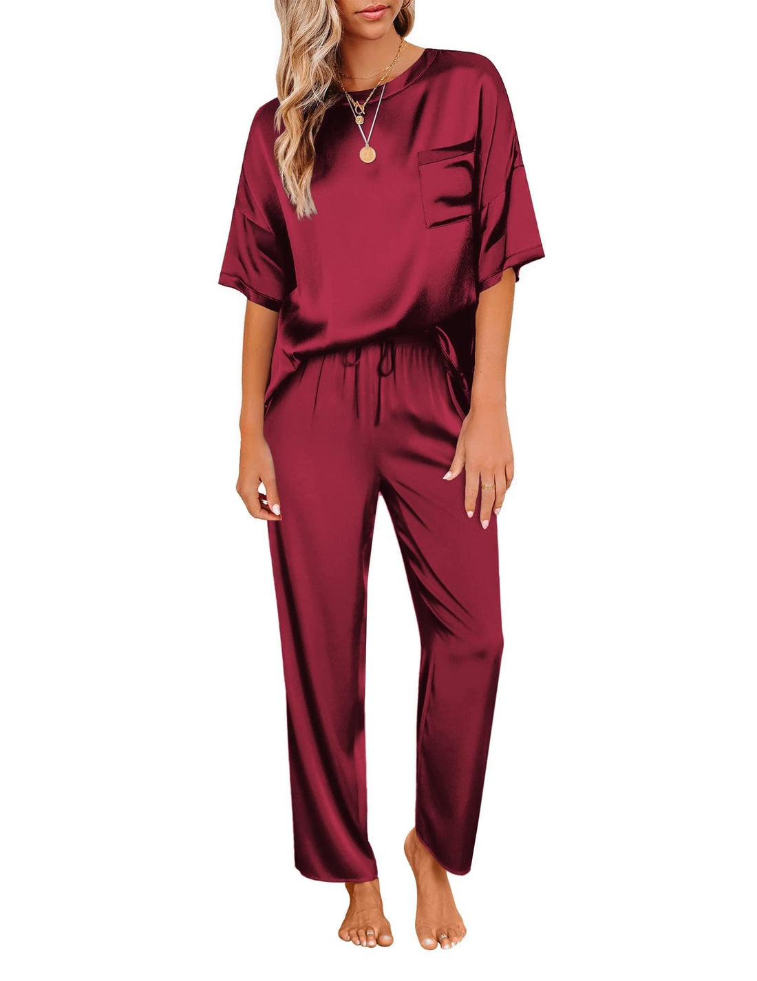 Ekouaer Pajamas for Women Set Silky Satin 2 Piece Lounge Sets with Pockets