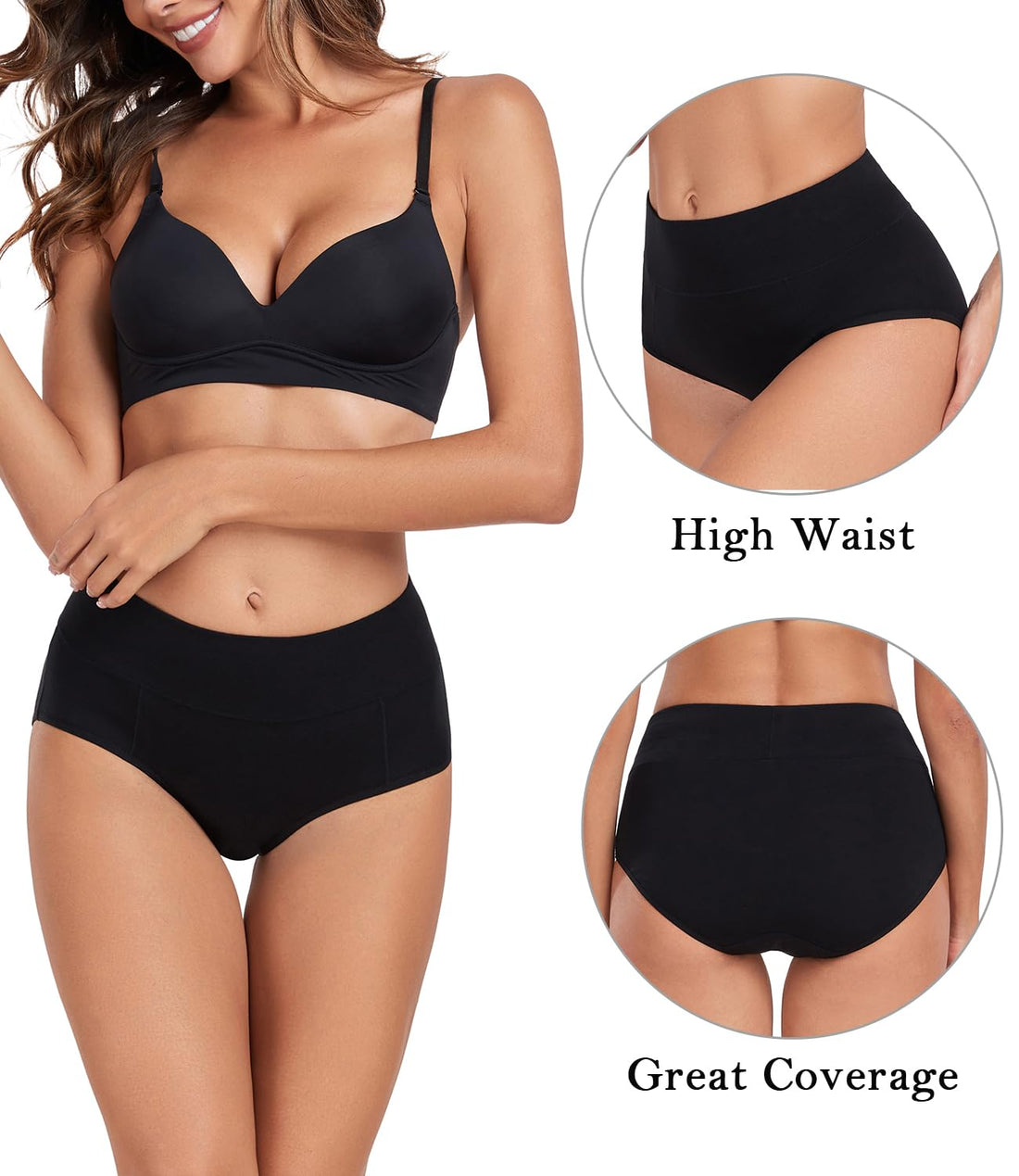 wirarpa Women's Cotton Underwear High Waist Stretch Briefs Soft Underpants Ladies Full Coverage Panties 5 Pack
