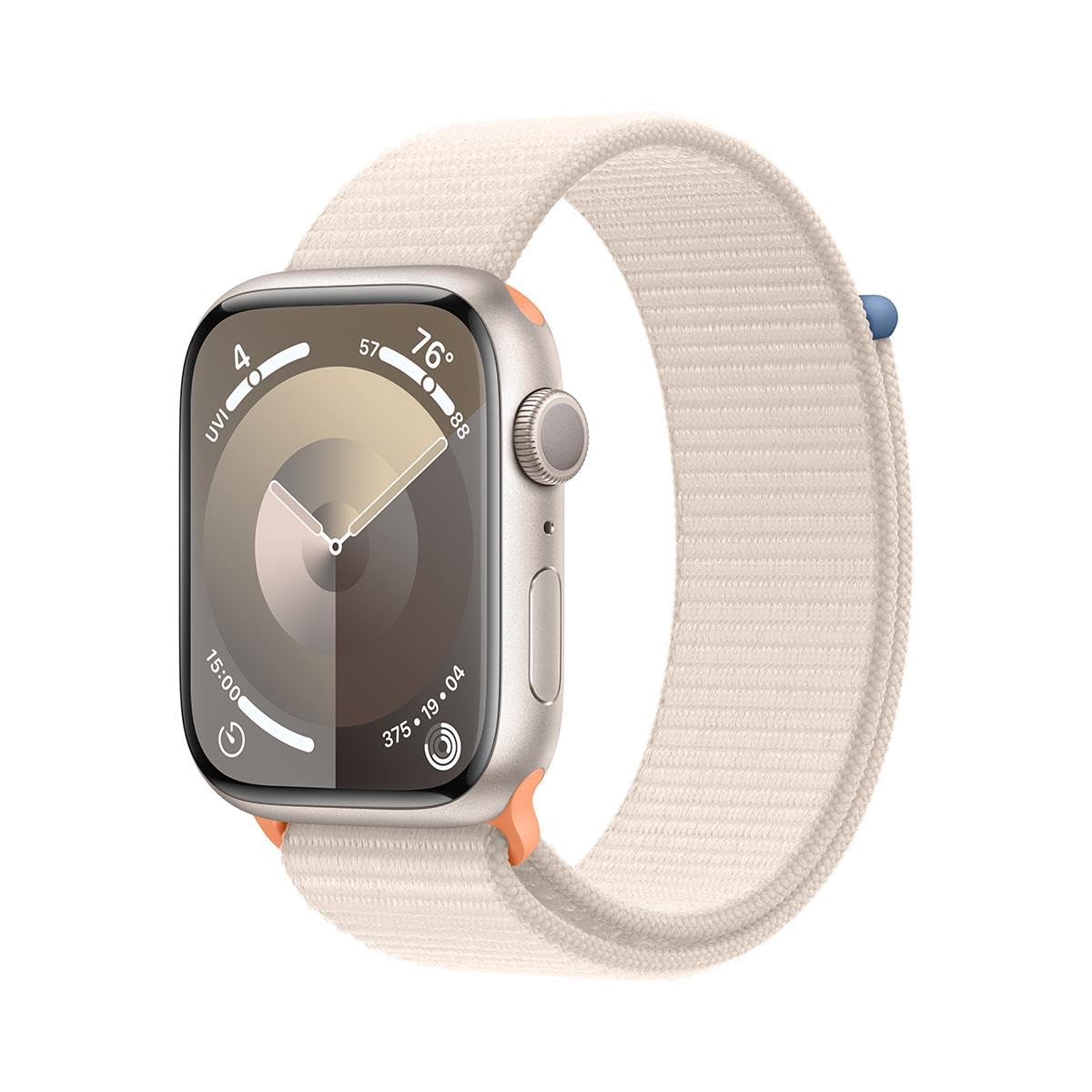 Apple Watch Series 9 [GPS, 45mm] - Starlight Aluminum Case with Starlight Sport Band, S/M (Renewed)