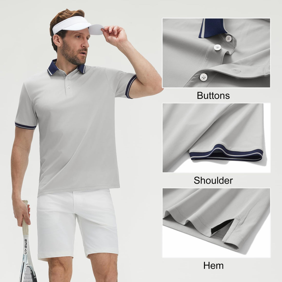 M MAELREG Golf Shirts for Men Short Sleeve with Contrast Collar & Cuffs Performance Dry Fit Stretch Solid Casual Polo Shirts